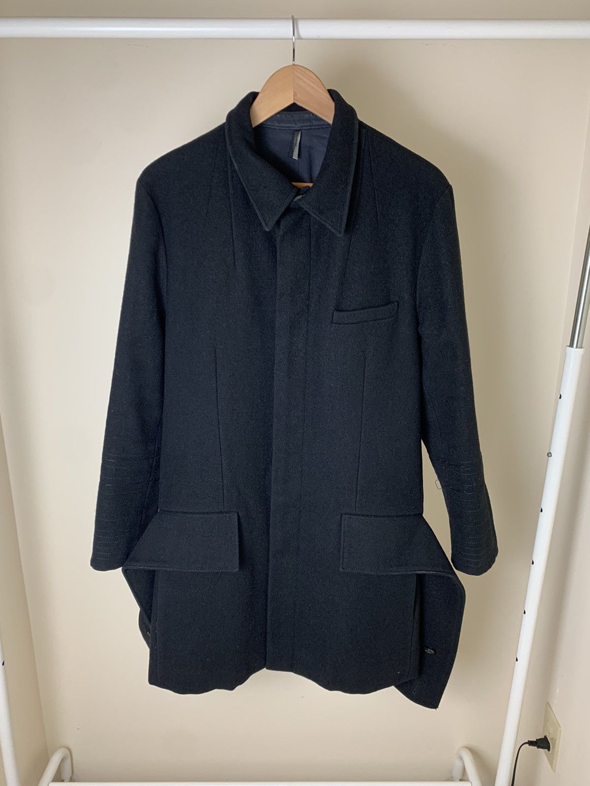 image of Dior Homme Aw03 "luster" Heavy Black Coat, Men's (Size Medium)