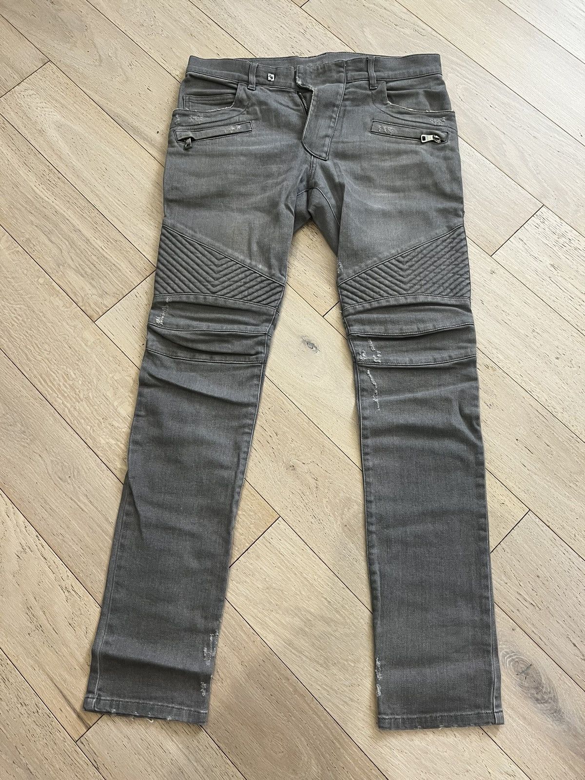 Balmain grey skinny biker jeans! - Main Image