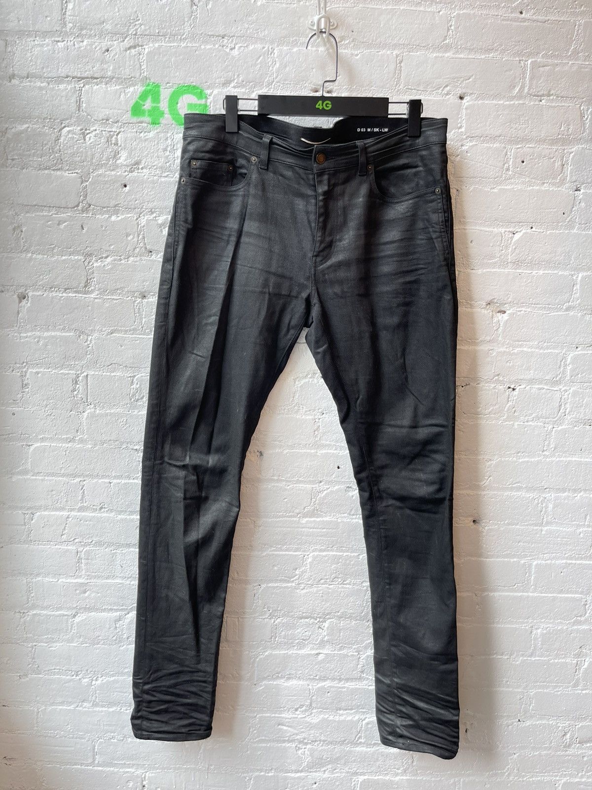 image of Saint Laurent Paris Slp Black Coated Skinny Jeans Size 33, Men's