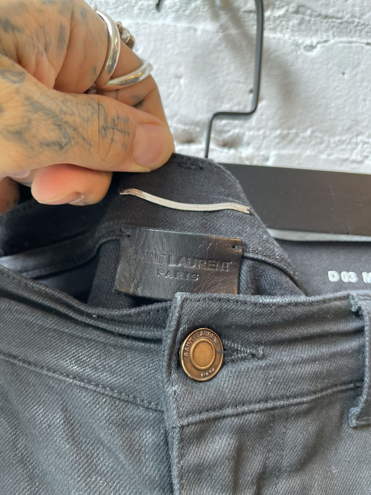Saint Laurent Paris SLP BLACK COATED SKINNY JEANS SZ 33 Size US 33 - 3 Thumbnail