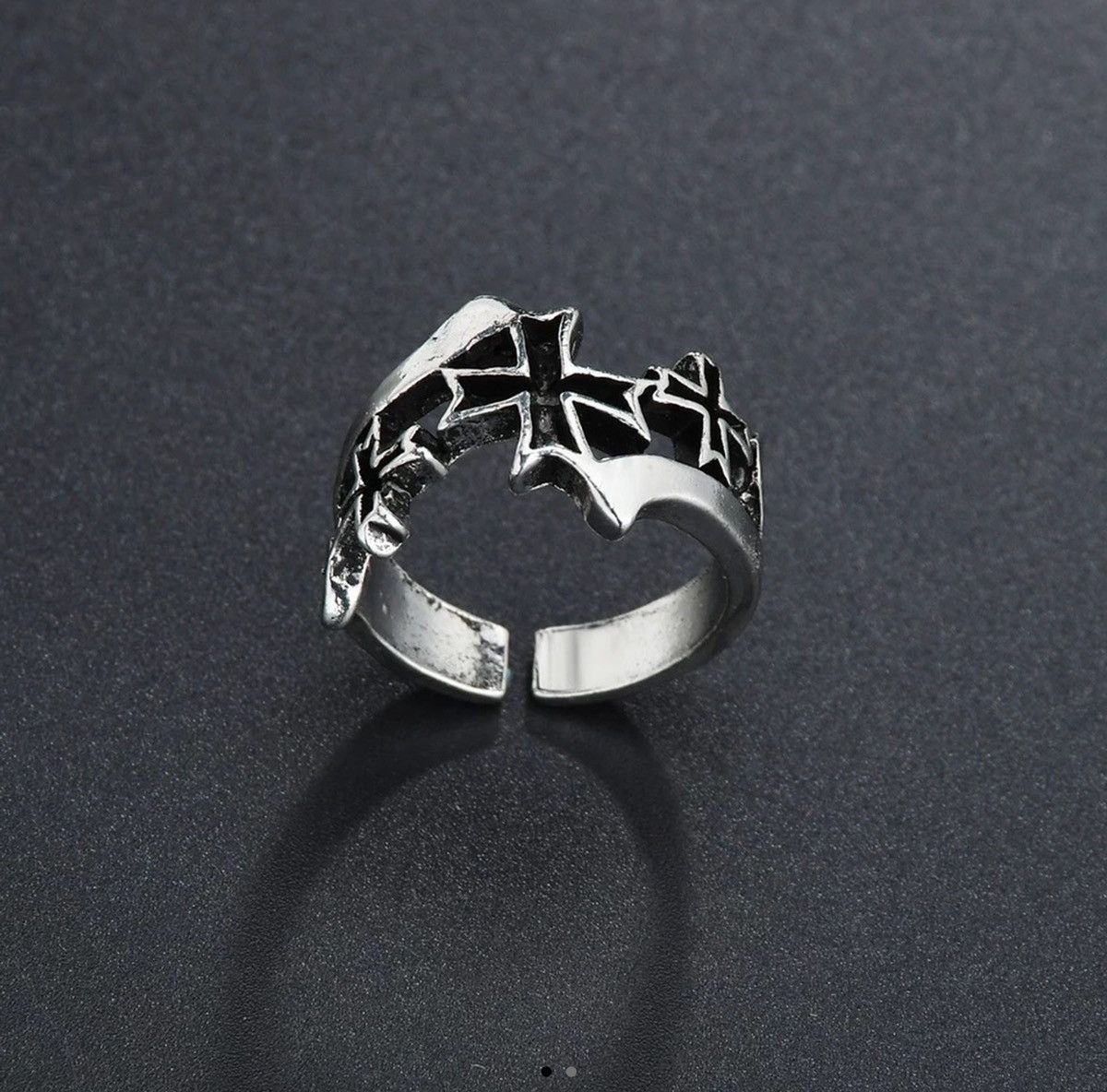 Vintage Gothic Repeat Cross Ring Silver Grunge Punk Black Jewelry Size ONE SIZE - 1 Thumbnail