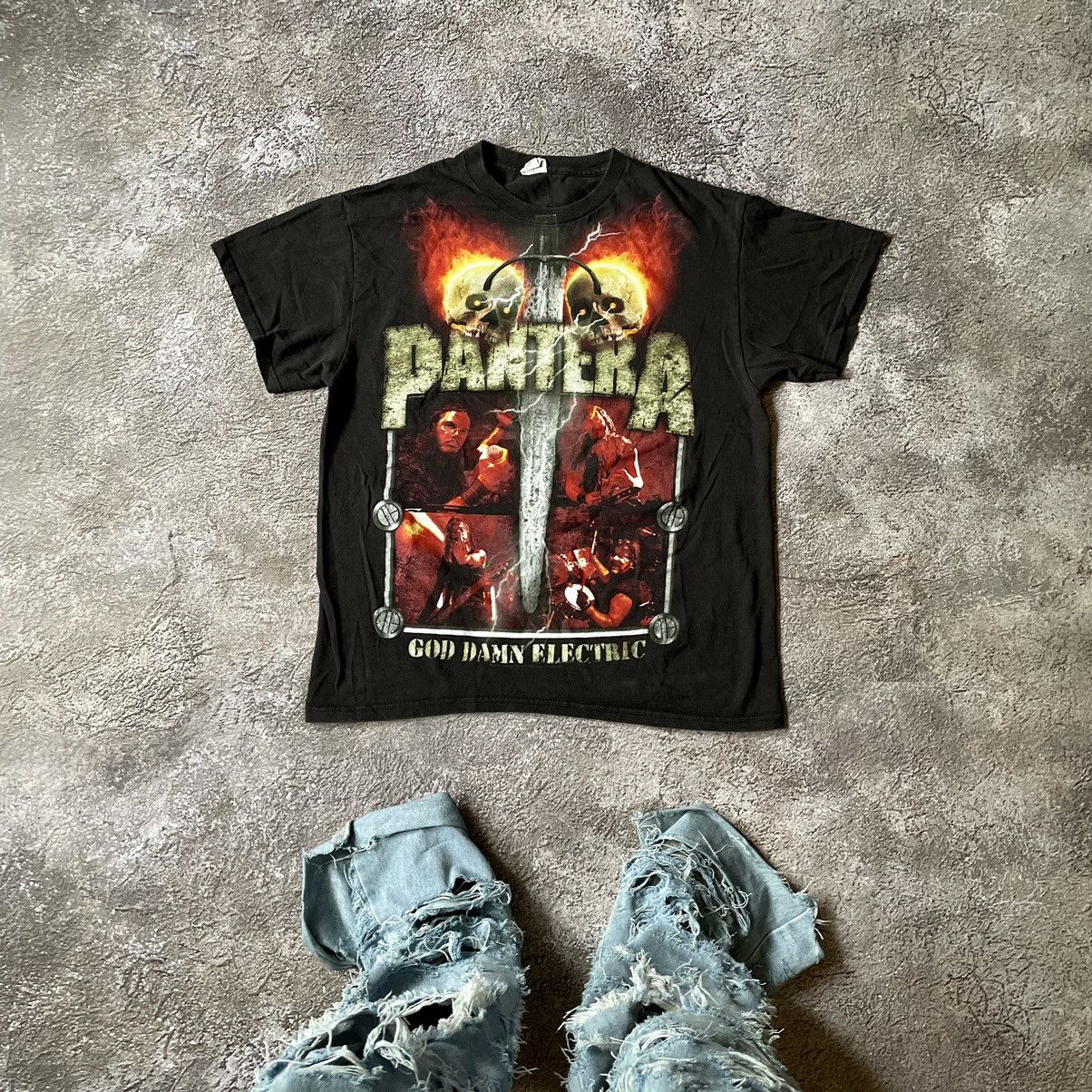 Vintage 90s Pantera Band Tee Faded Black Grunge Thrashed M