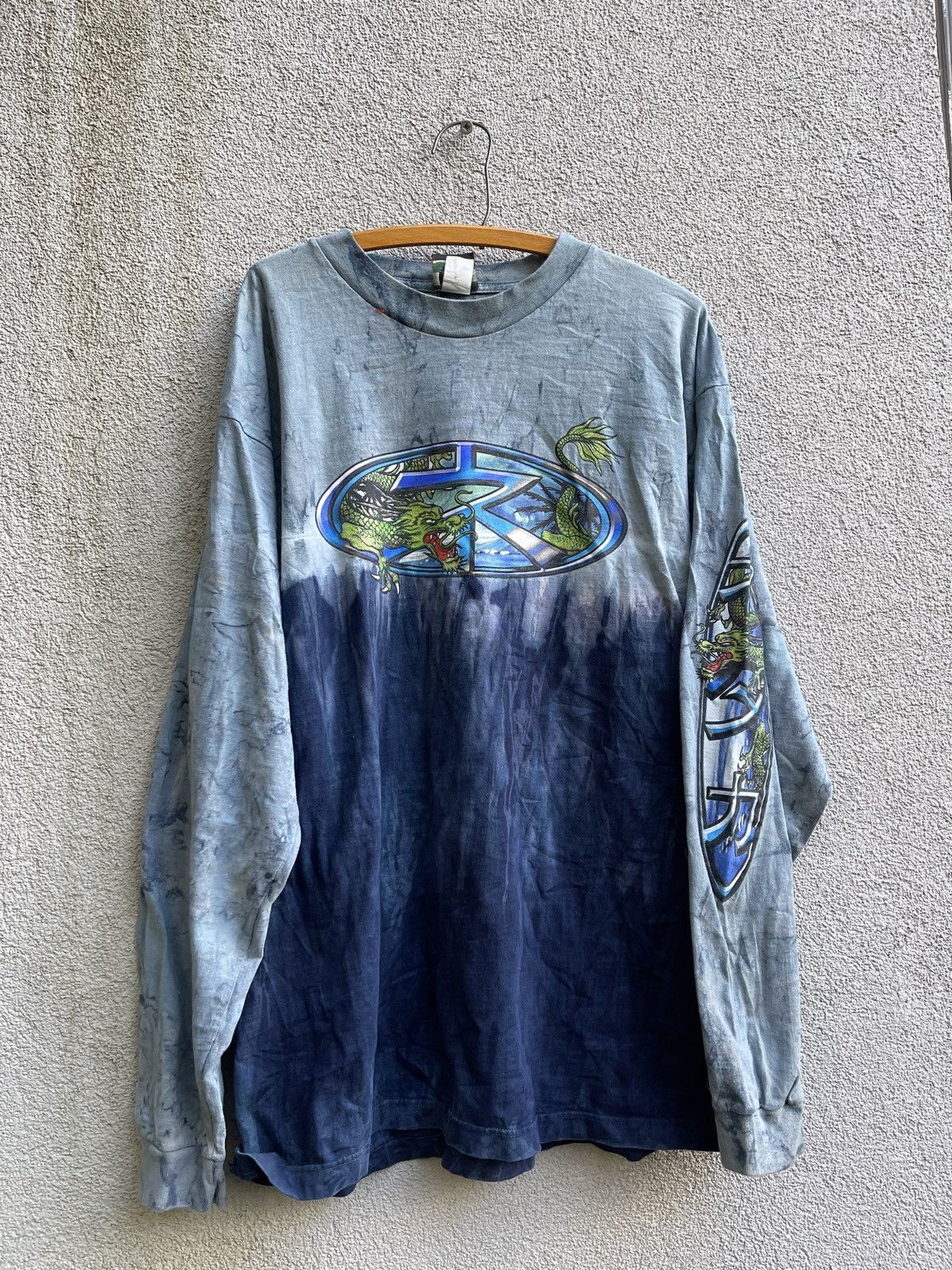 Image of Crazy 90's Dragon Longsleeve Shirt XL Jnco Style in Blue, Men's