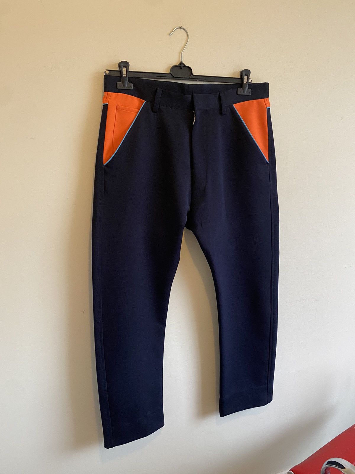 image of Ss16 Technical Trousers Prada Runway Garbardine Wide Leg in Navy, Men's (Size 34)