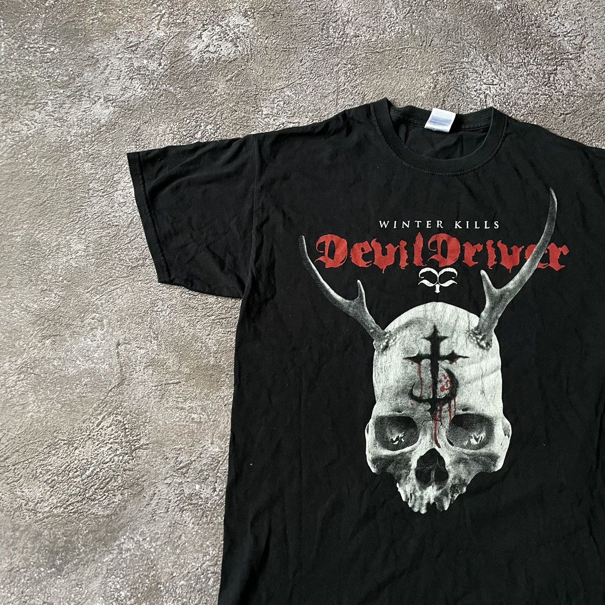 Vintage Vintage Y2K Devil Driver Graphic Tee Faded Black Goth Boxy L Size US L / EU 52-54 / 3 - 4 Thumbnail