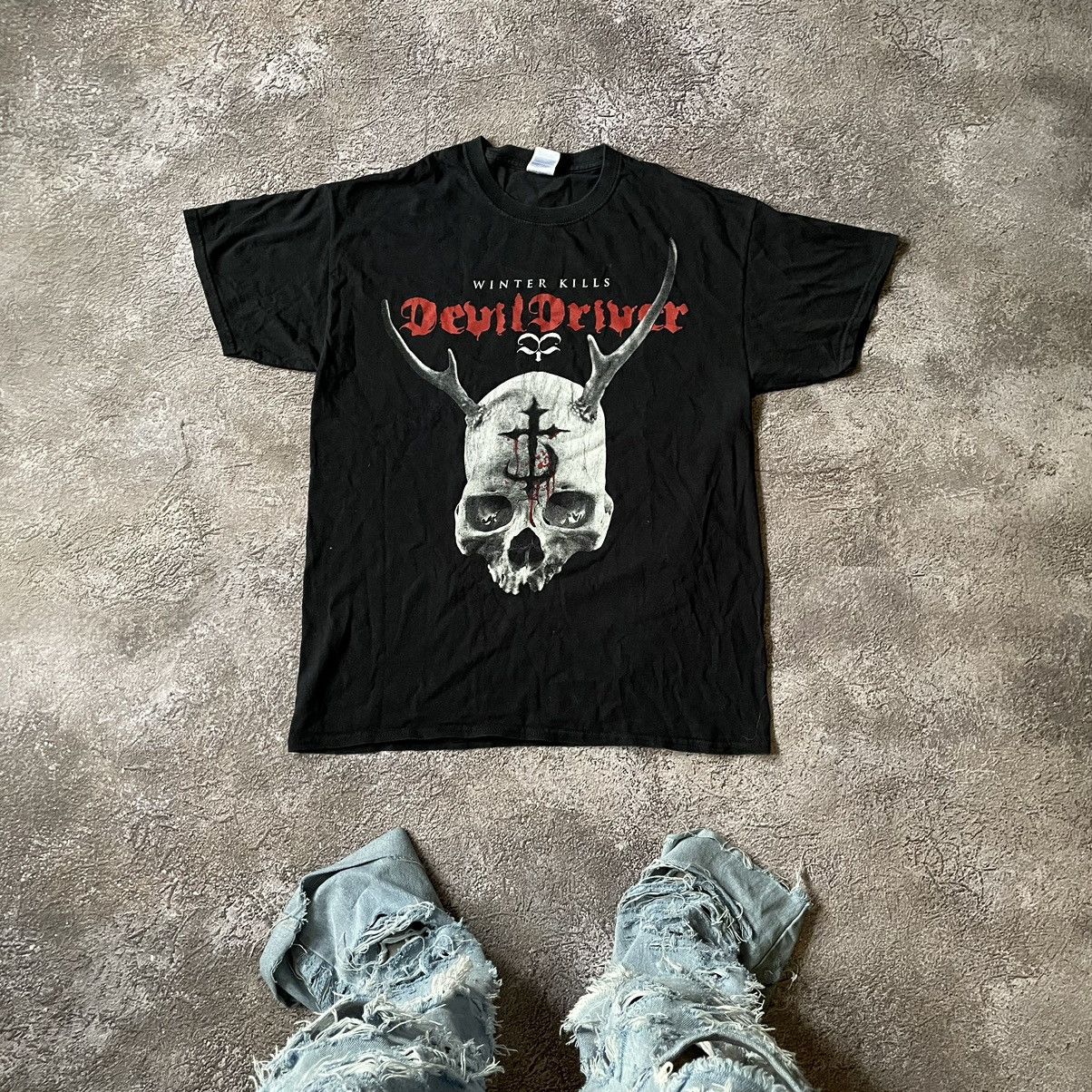 Vintage Vintage Y2K Devil Driver Graphic Tee Faded Black Goth Boxy L Size US L / EU 52-54 / 3 - 1 Thumbnail