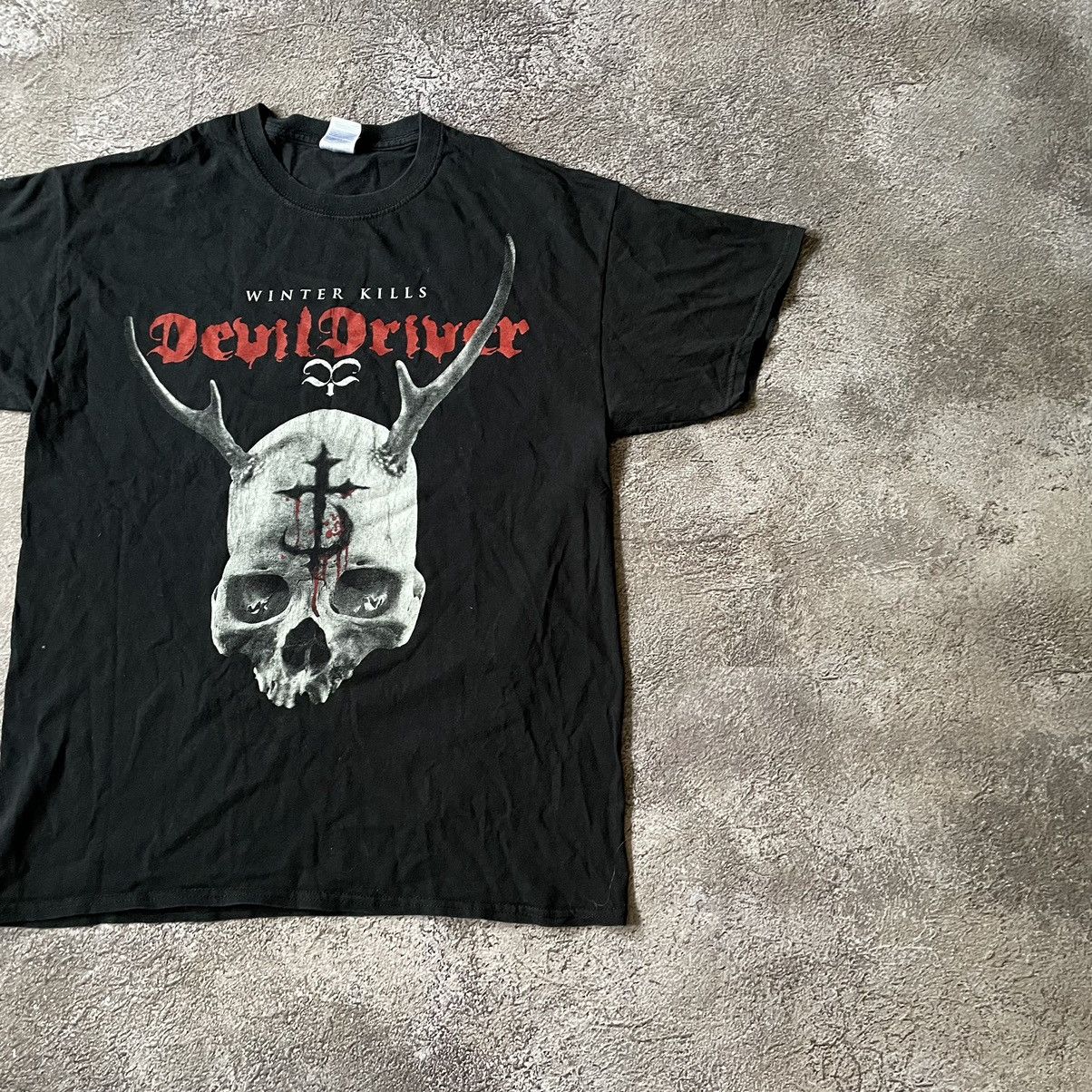 Vintage Vintage Y2K Devil Driver Graphic Tee Faded Black Goth Boxy L Size US L / EU 52-54 / 3 - 3 Thumbnail