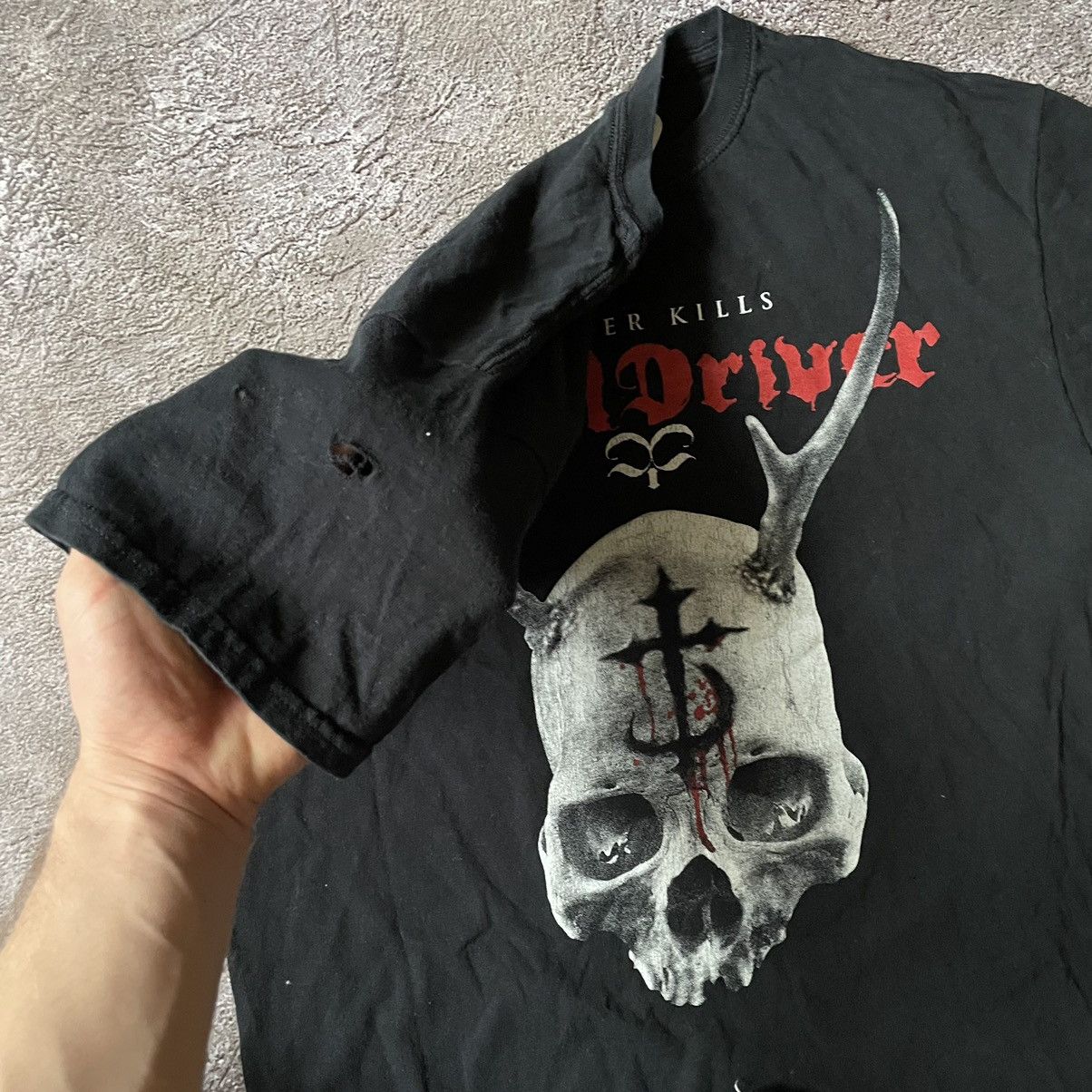 Vintage Vintage Y2K Devil Driver Graphic Tee Faded Black Goth Boxy L Size US L / EU 52-54 / 3 - 7 Thumbnail