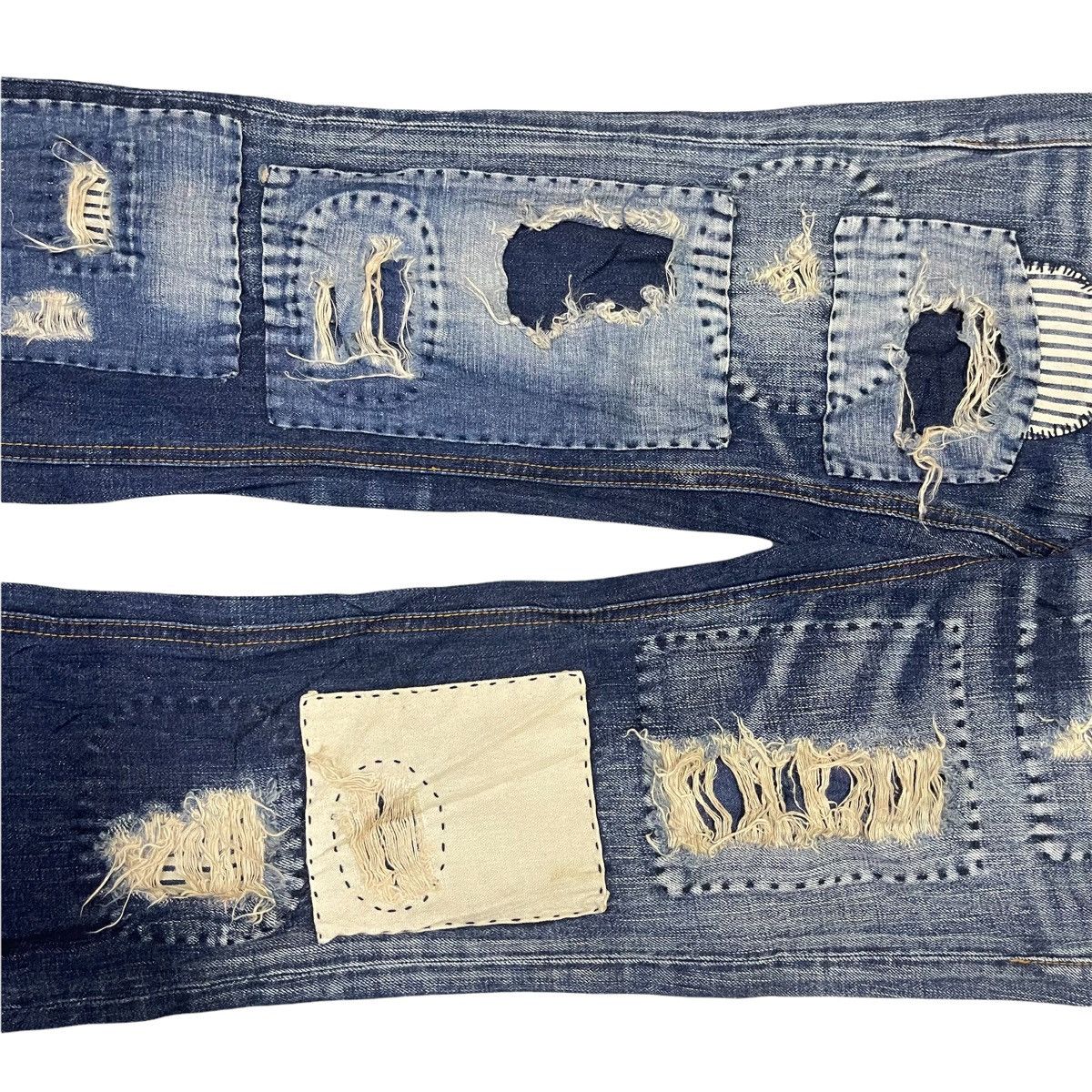 Vintage Patchwork Sashiko Patches Distressed Flare Bootcut Jeans Size US 33 - 5 Thumbnail