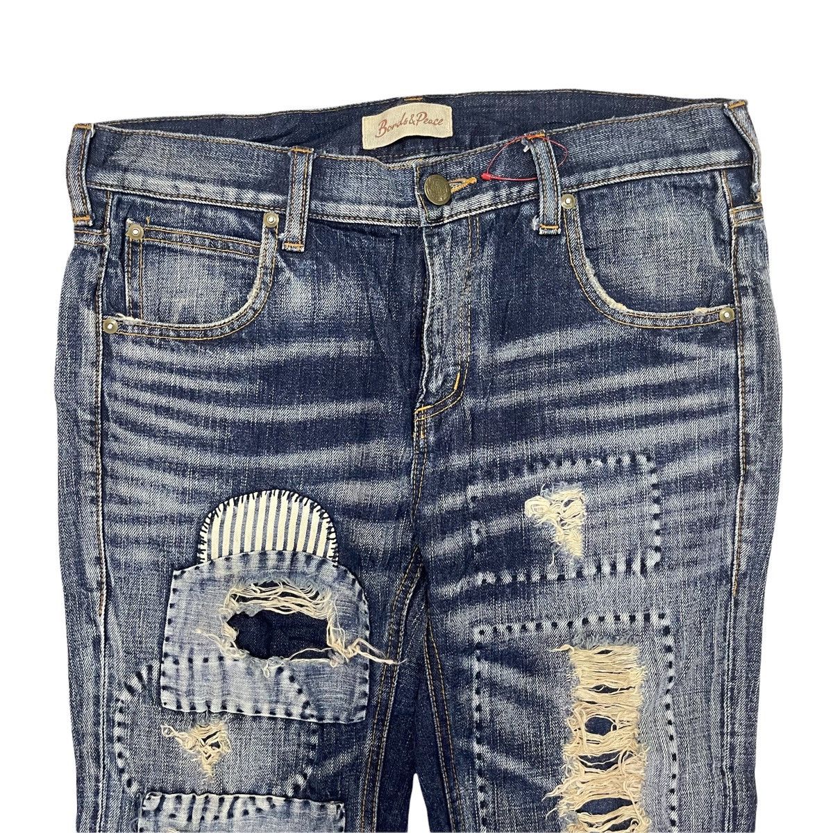 Vintage Patchwork Sashiko Patches Distressed Flare Bootcut Jeans Size US 33 - 2 Thumbnail