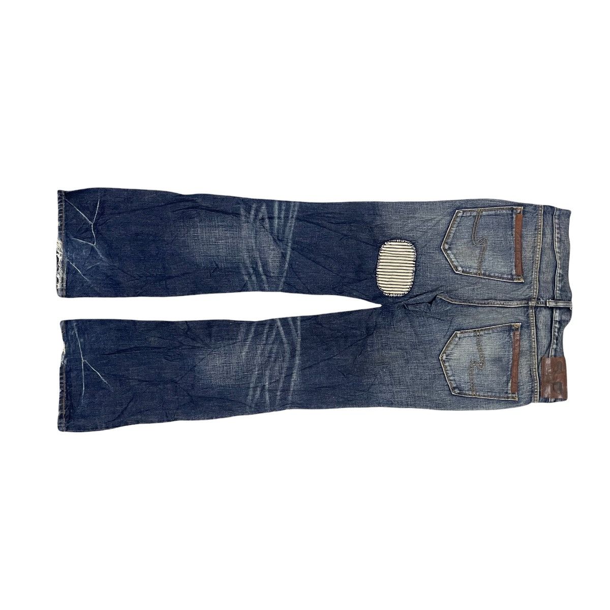 Vintage Patchwork Sashiko Patches Distressed Flare Bootcut Jeans Size US 33 - 6 Thumbnail