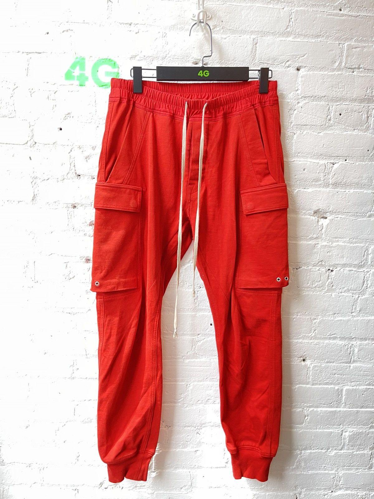 image of Rick Owens Red Cargo Sweatpants No Drop Crotch Eu50, Men's (Size 32)