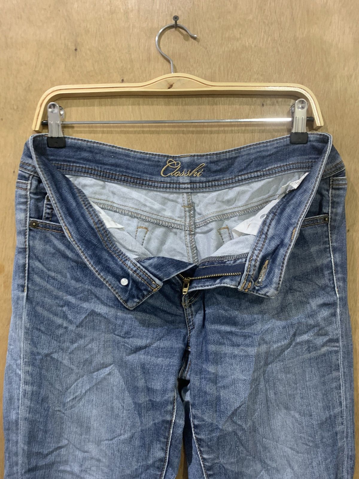 Japanese Brand CLOSSHI Women Slimfit Skinny Stonewash Indigo Denim Jeans Size 31" - 13 Thumbnail
