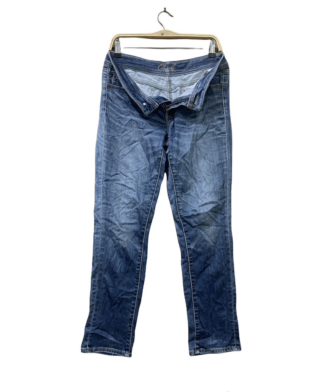 Japanese Brand CLOSSHI Women Slimfit Skinny Stonewash Indigo Denim Jeans Size 31" - 3 Thumbnail