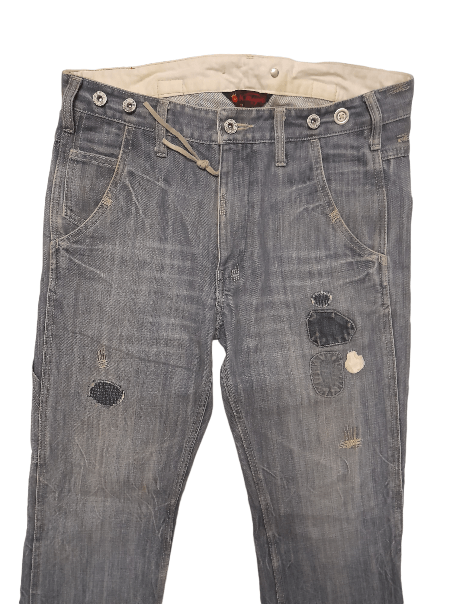 Japanese Brand K. Mayer Asdic Distressed Patch Denim (E168) Size US 31 - 2 Thumbnail