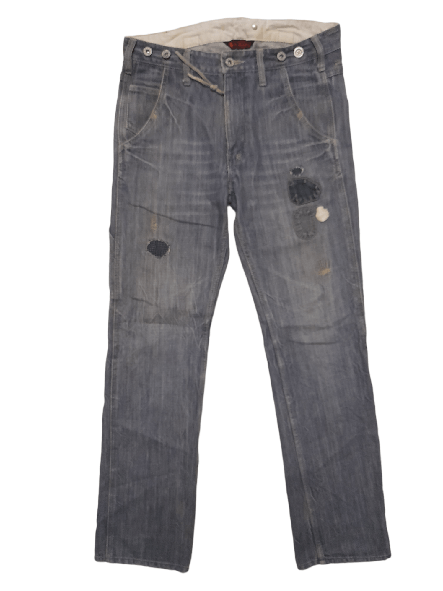 Japanese Brand K. Mayer Asdic Distressed Patch Denim (E168) Size US 31 - 1 Thumbnail