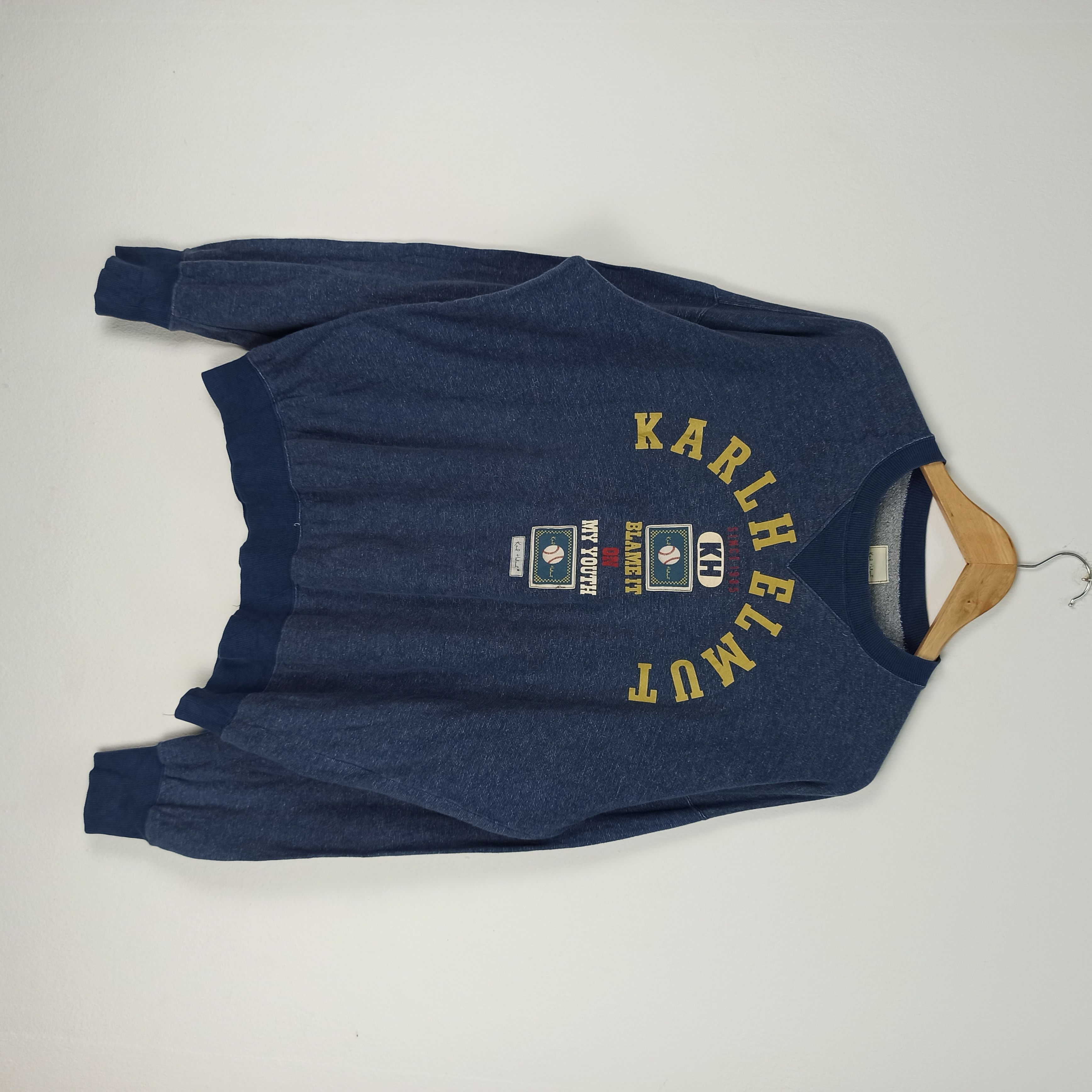 image of Vintage Karl Helmut Since 1985 Sweatshirt in Blue, Men's (Size Large)