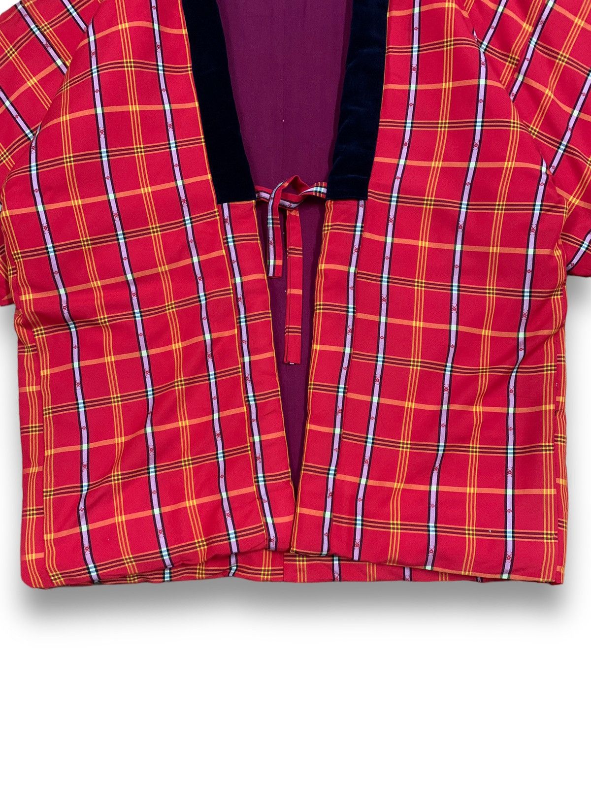 Japanese Brand Vintage Japan Handmade Hanten Red Plaid Padded Jacket Kimono Size US L / EU 52-54 / 3 - 5 Thumbnail