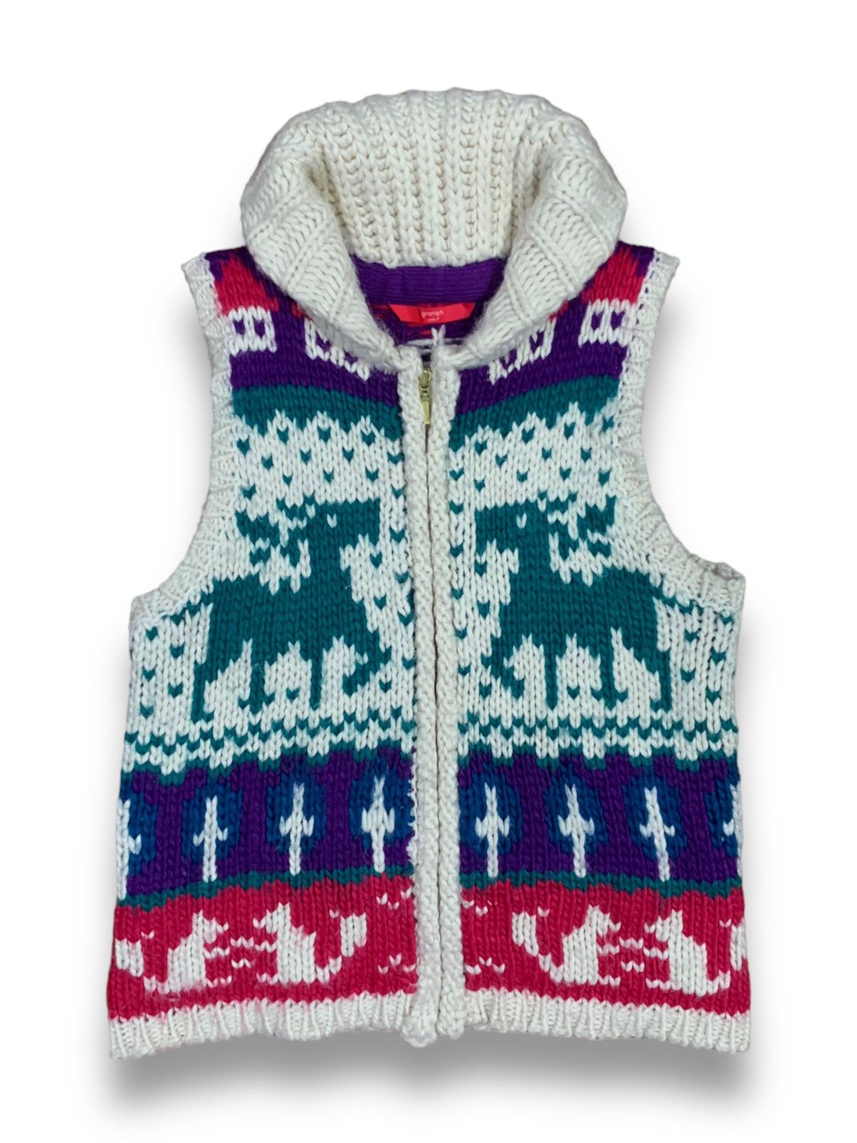 image of Aran Isles Knitwear x Coloured Cable Knit Sweater Retro Native Indian Knitted Sweater Vest (Size XS