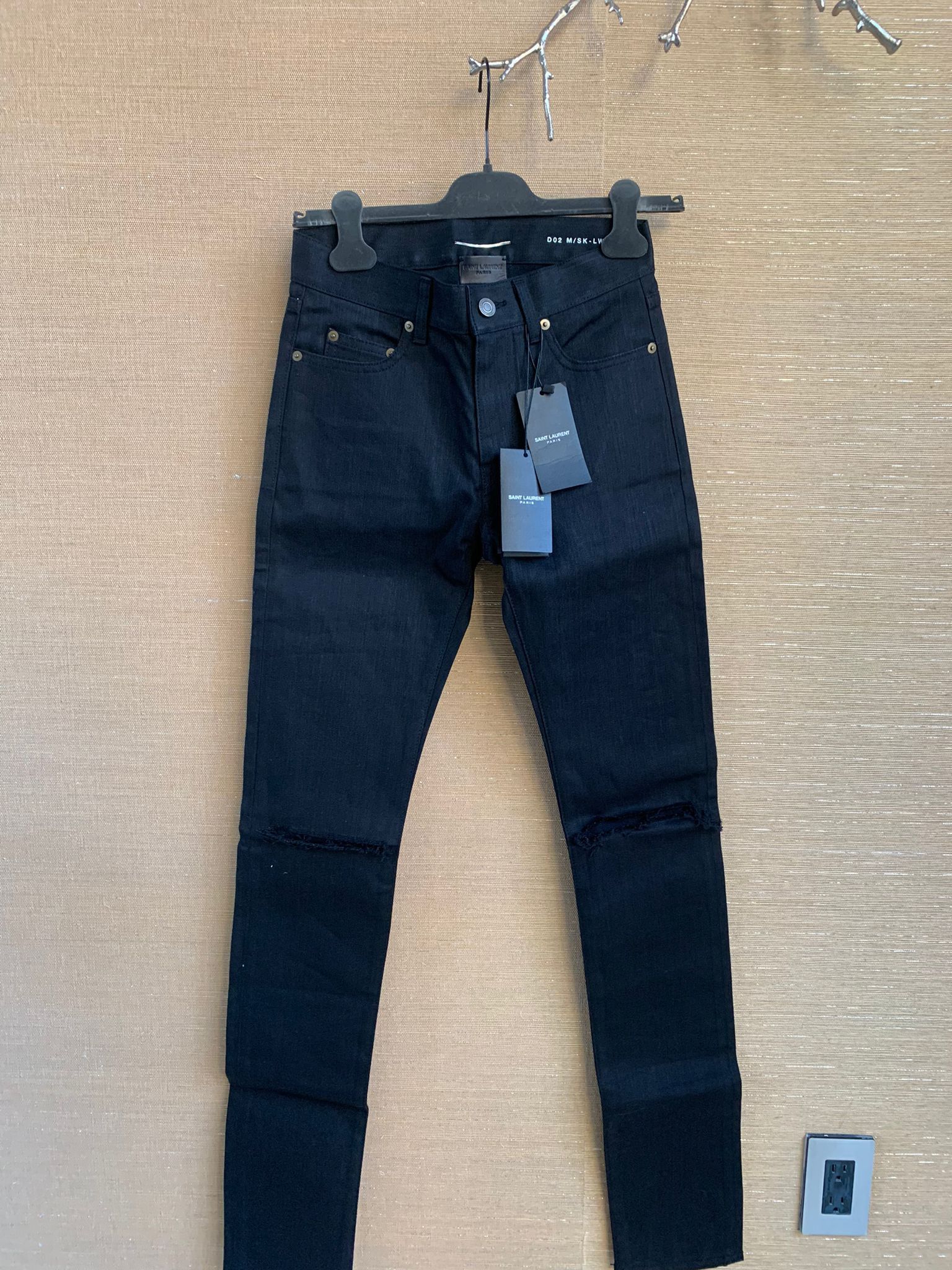 image of Saint Laurent Paris D02 Knee Slit Denim in Black, Men's (Size 26)