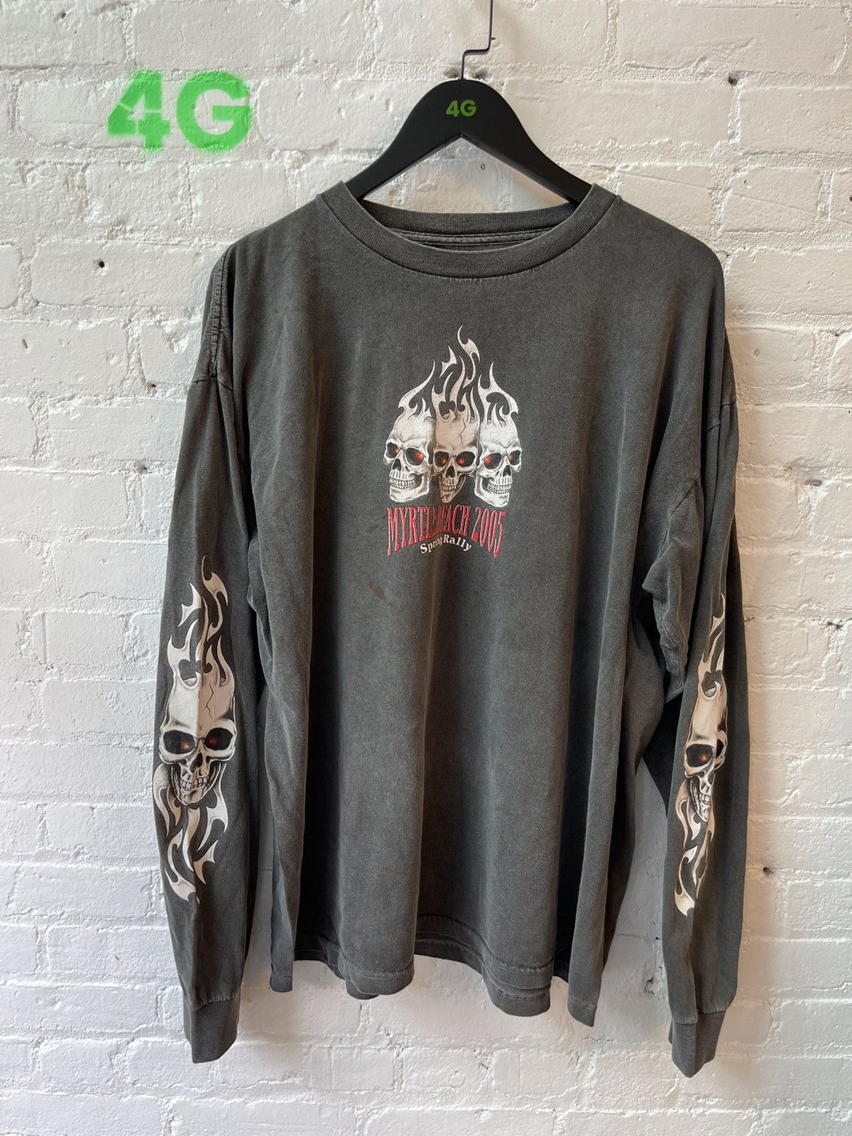 Vintage Vintage Skull Flames THRASHED Black Faded Shirt 4Gseller Size US XL / EU 56 / 4 - 8 Thumbnail
