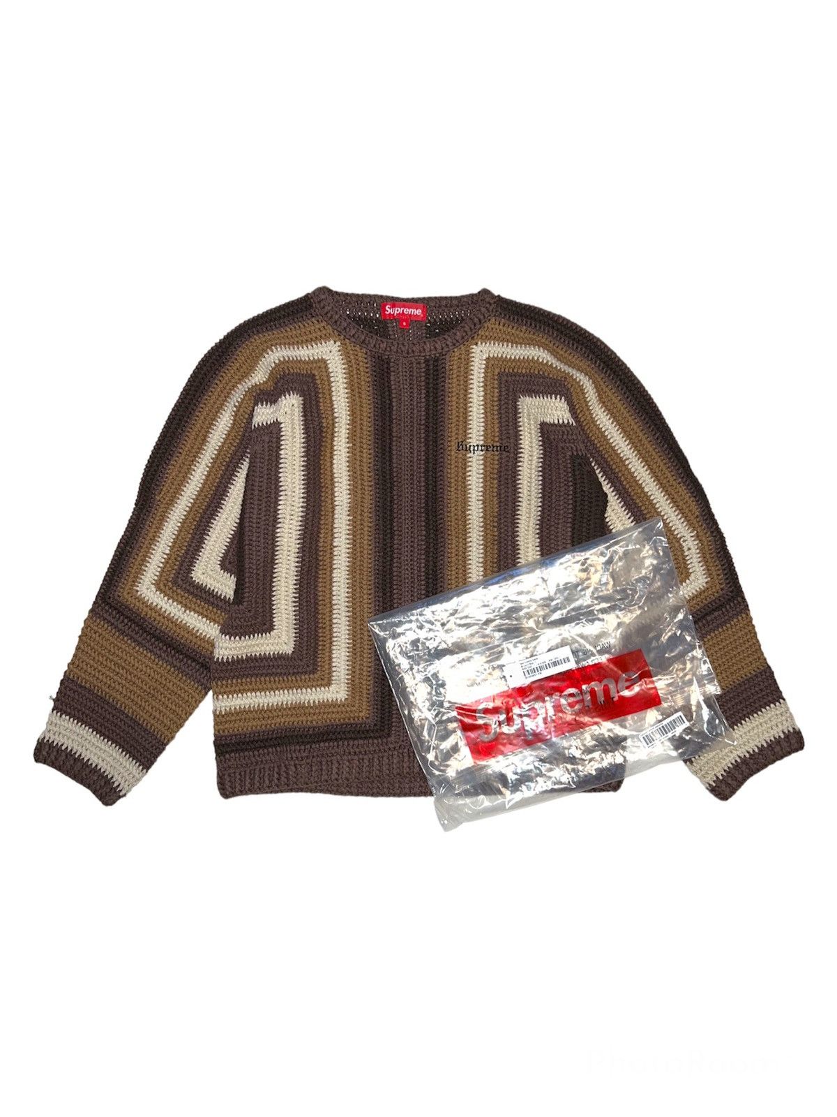 image of Supreme Crocheted Knit Sweater in Brown, Men's (Size Small)