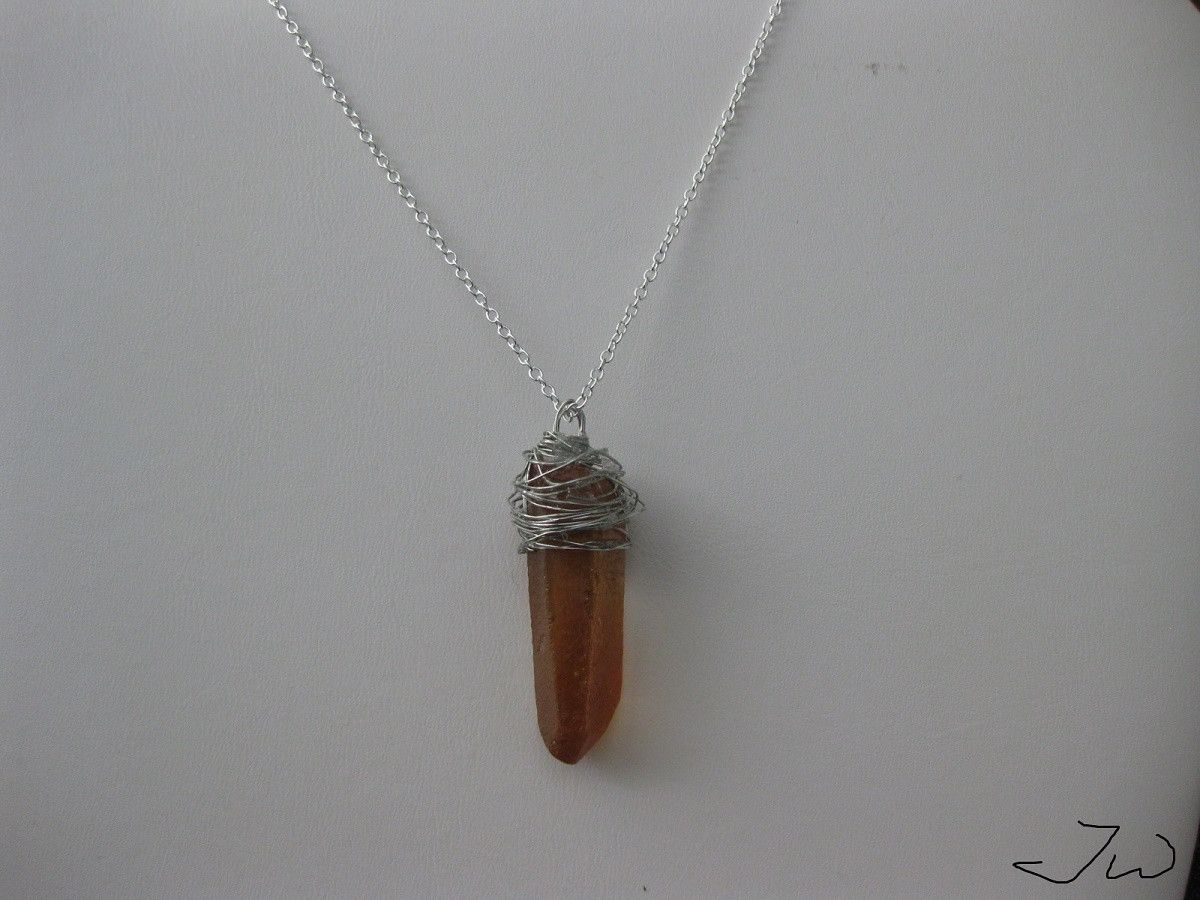 Handmade × Jewelry Orange Quartz Stone Chain necklace with wire Size ONE SIZE - 1 Thumbnail