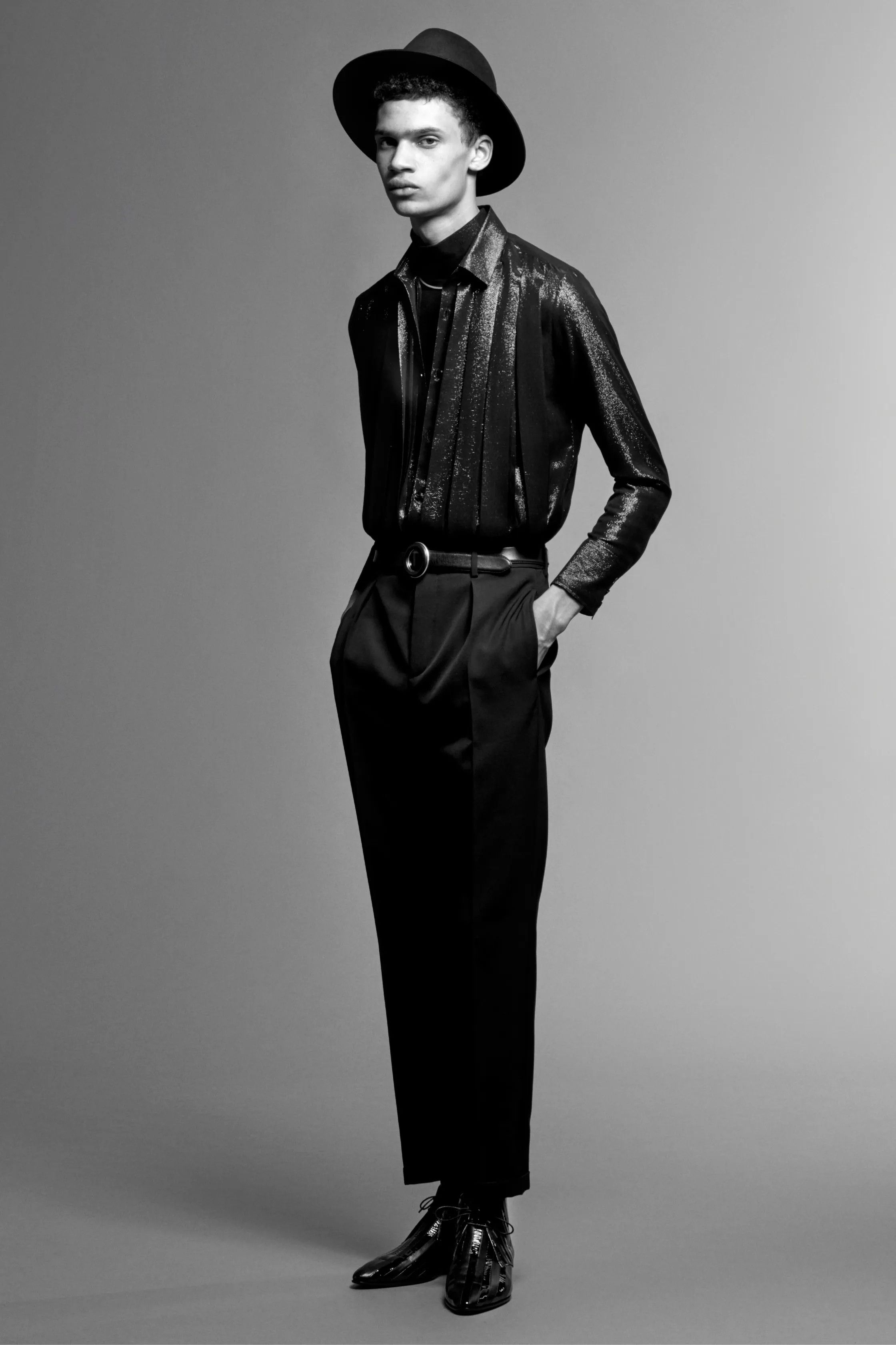 Saint Laurent Paris FW19 Saint Laurent Runway Pleated Glitter Silk Shirt Size US S / EU 44-46 / 1 - 2 Thumbnail