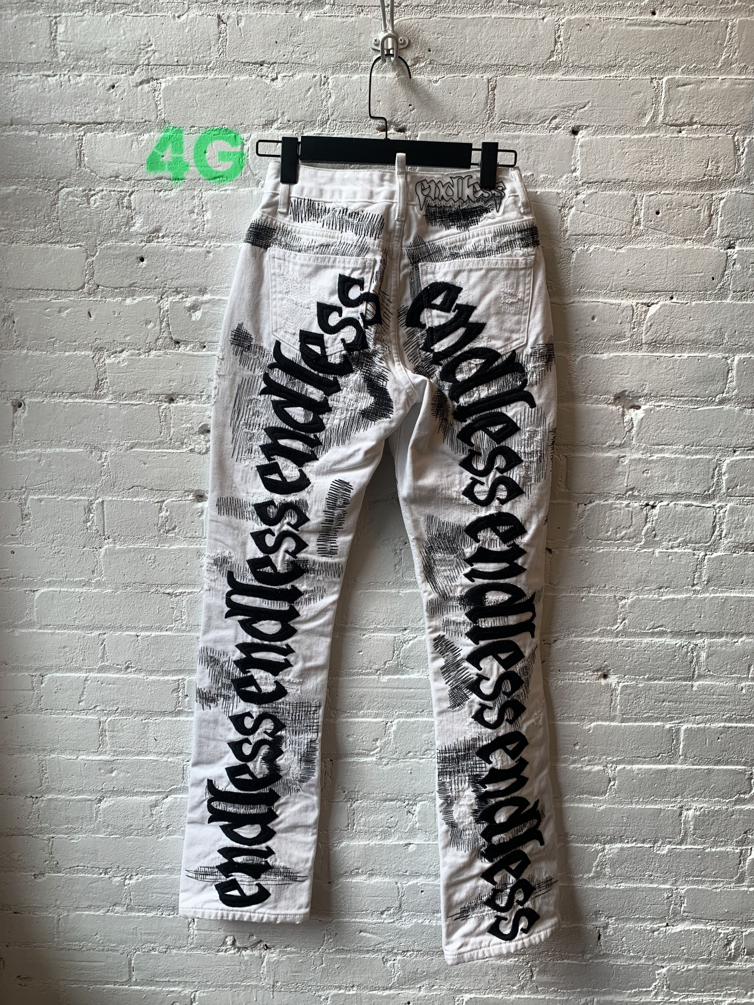 image of Vlone Endless Bari White W/ Black Scab Denim New Size 24, Men's