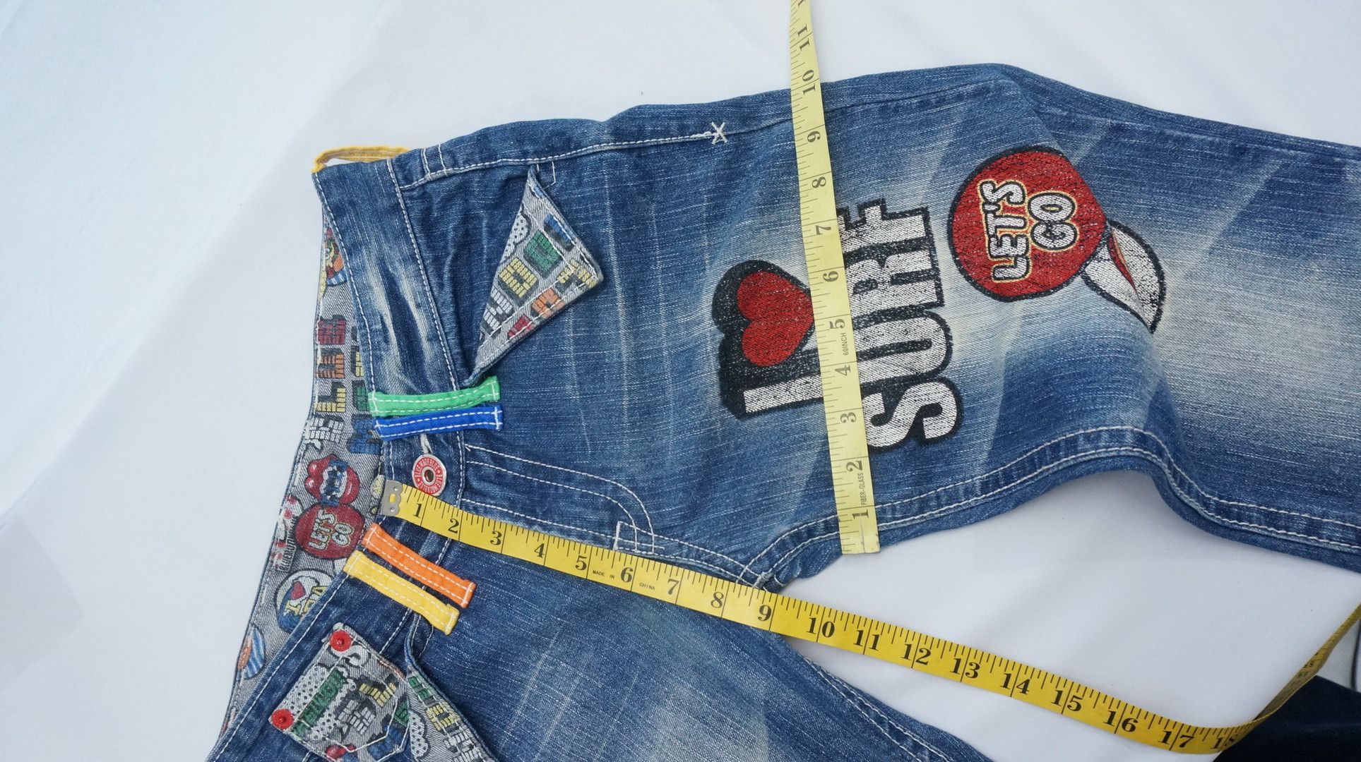 Japanese Brand Rare Vtg! BLUE MOON BLUE Rainbow Short rise Printed Denim Size US 29 - 13 Thumbnail