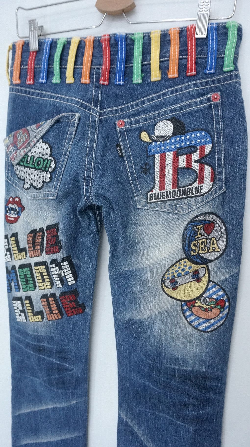 Japanese Brand Rare Vtg! BLUE MOON BLUE Rainbow Short rise Printed Denim Size US 29 - 3 Thumbnail