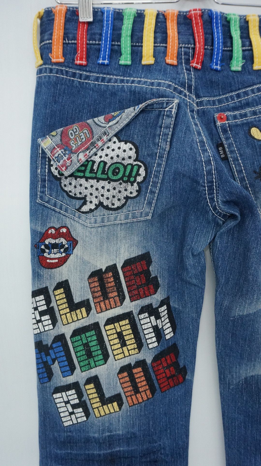 Japanese Brand Rare Vtg! BLUE MOON BLUE Rainbow Short rise Printed Denim Size US 29 - 9 Thumbnail