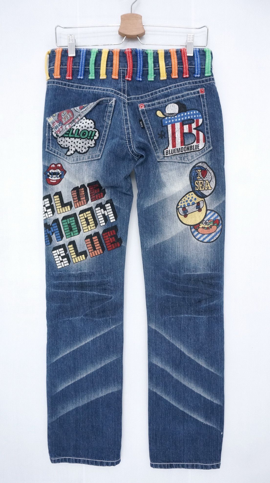 Japanese Brand Rare Vtg! BLUE MOON BLUE Rainbow Short rise Printed Denim Size US 29 - 1 Thumbnail