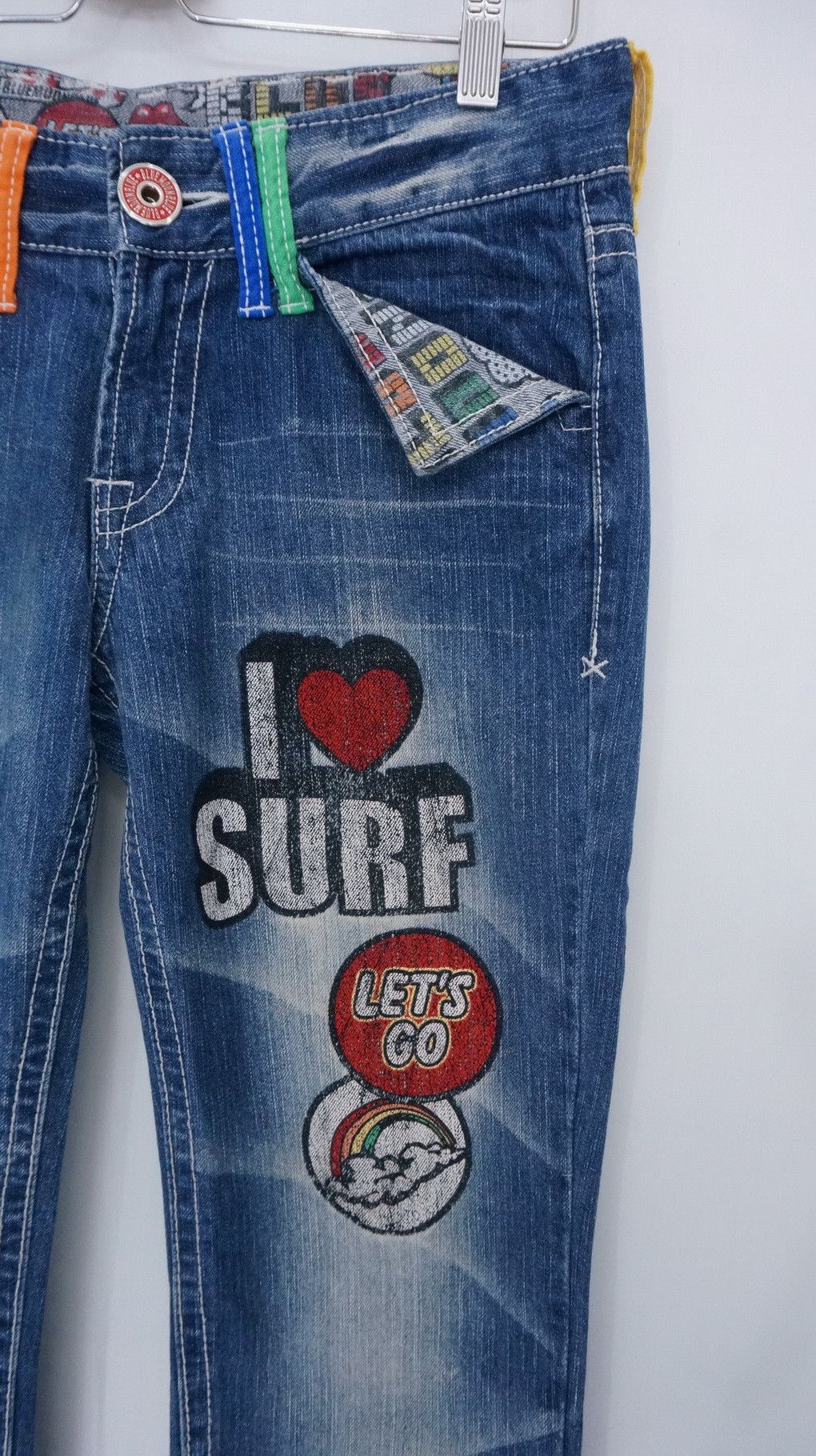 Japanese Brand Rare Vtg! BLUE MOON BLUE Rainbow Short rise Printed Denim Size US 29 - 5 Thumbnail
