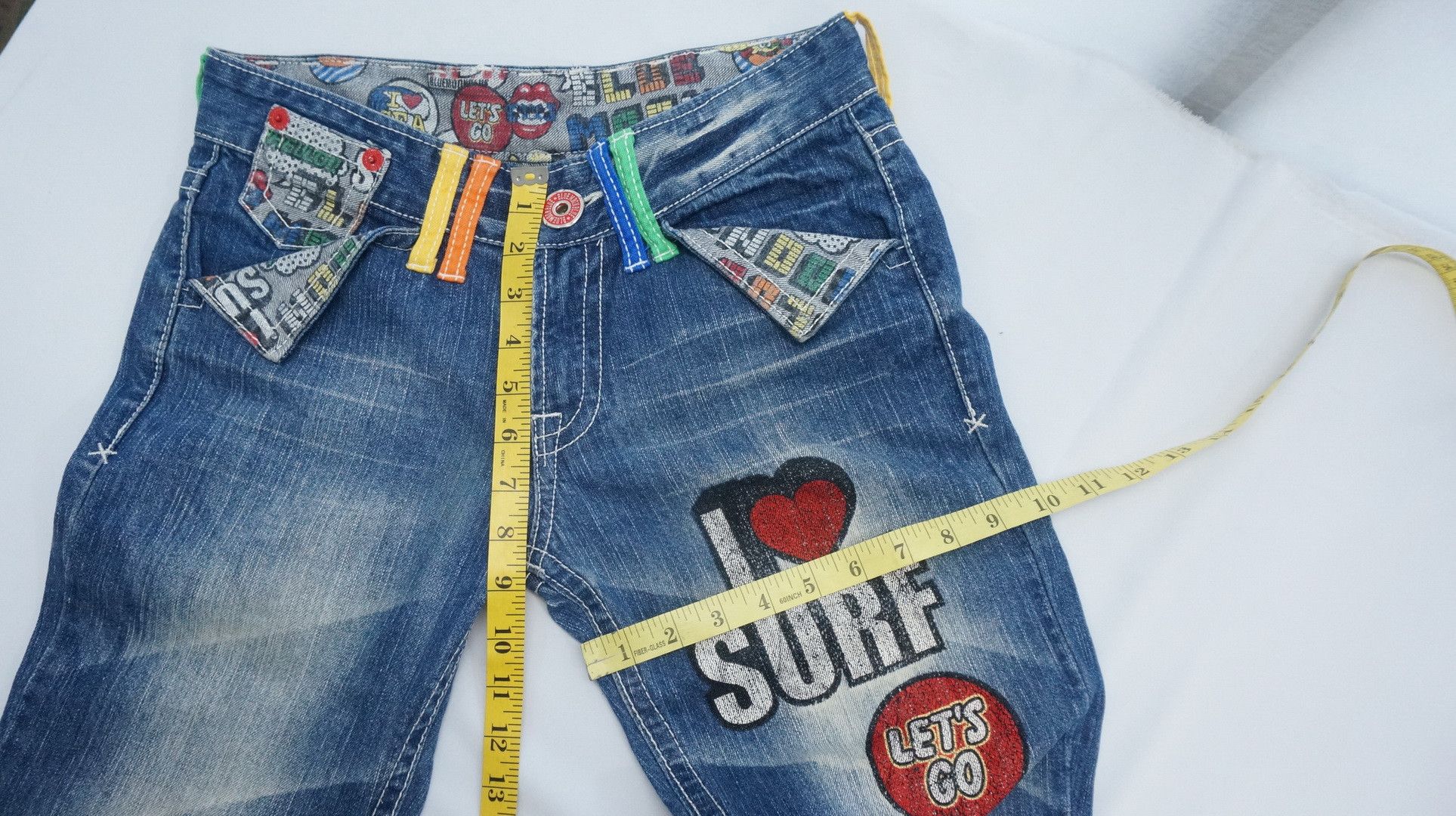 Japanese Brand Rare Vtg! BLUE MOON BLUE Rainbow Short rise Printed Denim Size US 29 - 14 Thumbnail