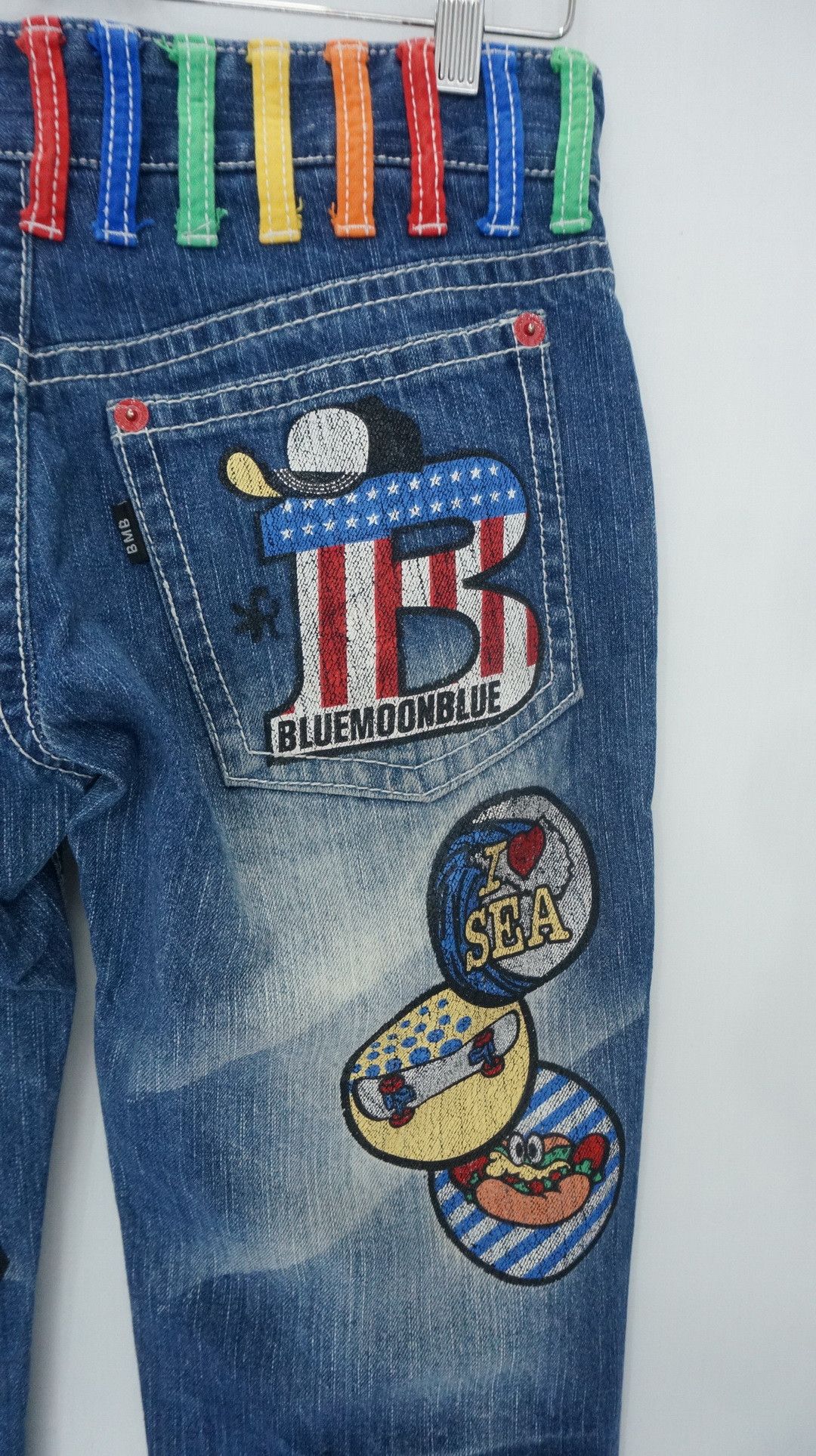 Japanese Brand Rare Vtg! BLUE MOON BLUE Rainbow Short rise Printed Denim Size US 29 - 8 Thumbnail