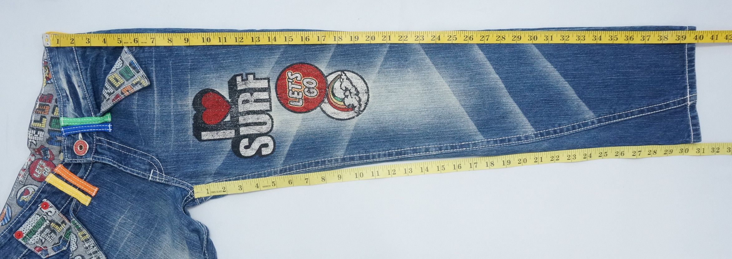 Japanese Brand Rare Vtg! BLUE MOON BLUE Rainbow Short rise Printed Denim Size US 29 - 15 Thumbnail