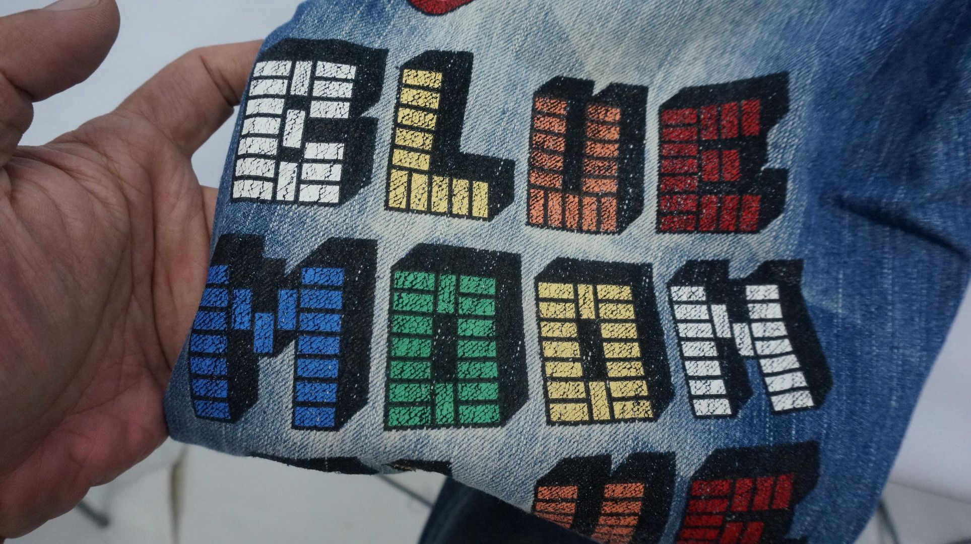 Japanese Brand Rare Vtg! BLUE MOON BLUE Rainbow Short rise Printed Denim Size US 29 - 21 Thumbnail