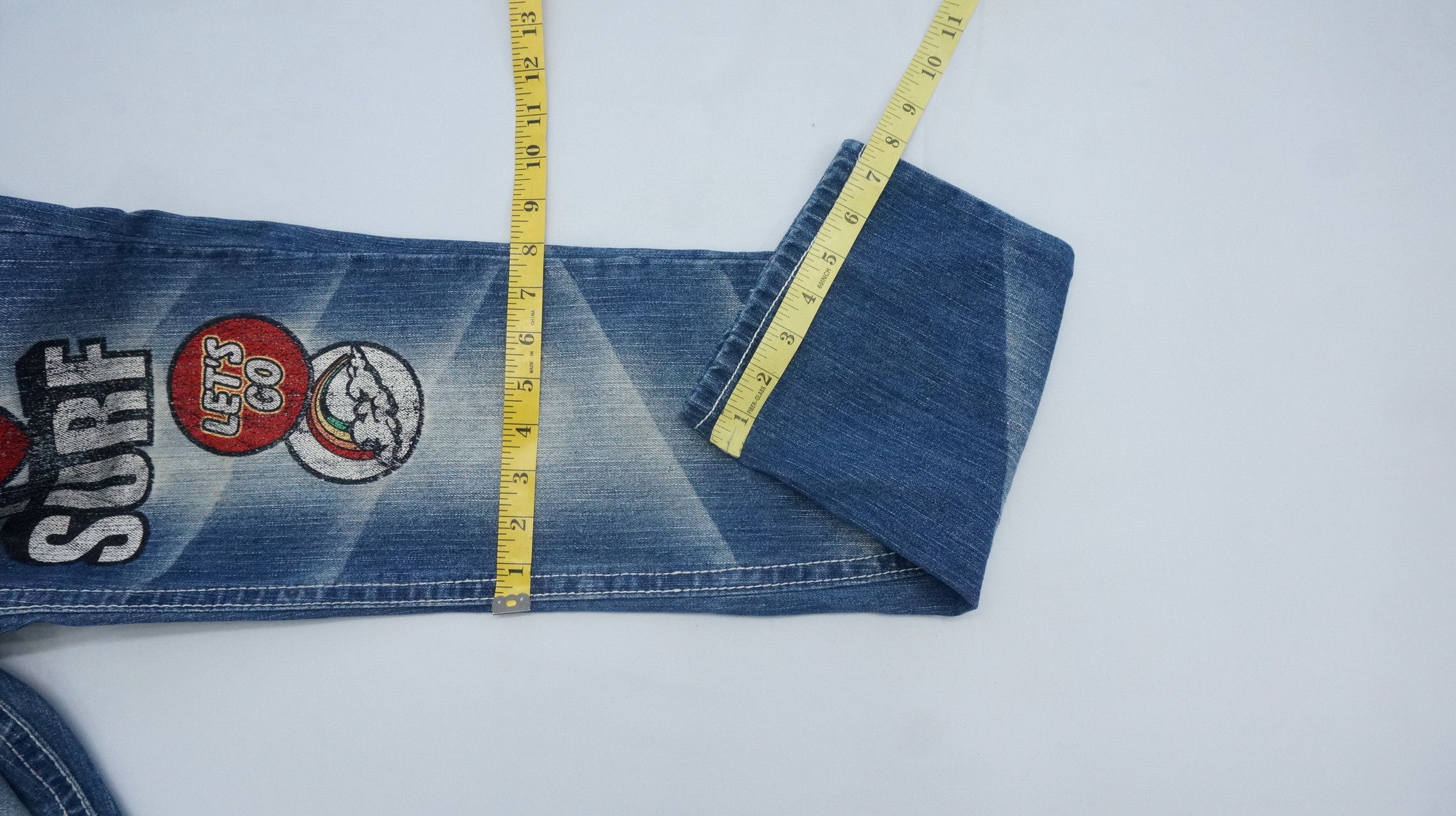 Japanese Brand Rare Vtg! BLUE MOON BLUE Rainbow Short rise Printed Denim Size US 29 - 16 Thumbnail