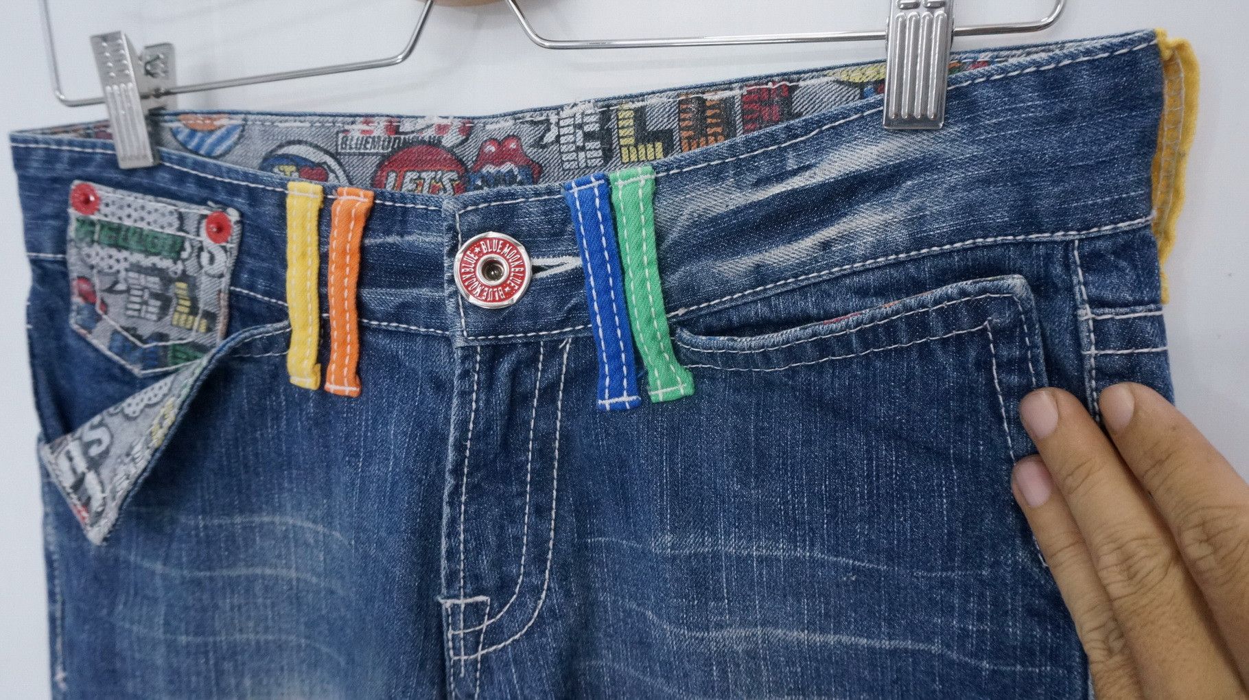 Japanese Brand Rare Vtg! BLUE MOON BLUE Rainbow Short rise Printed Denim Size US 29 - 6 Thumbnail