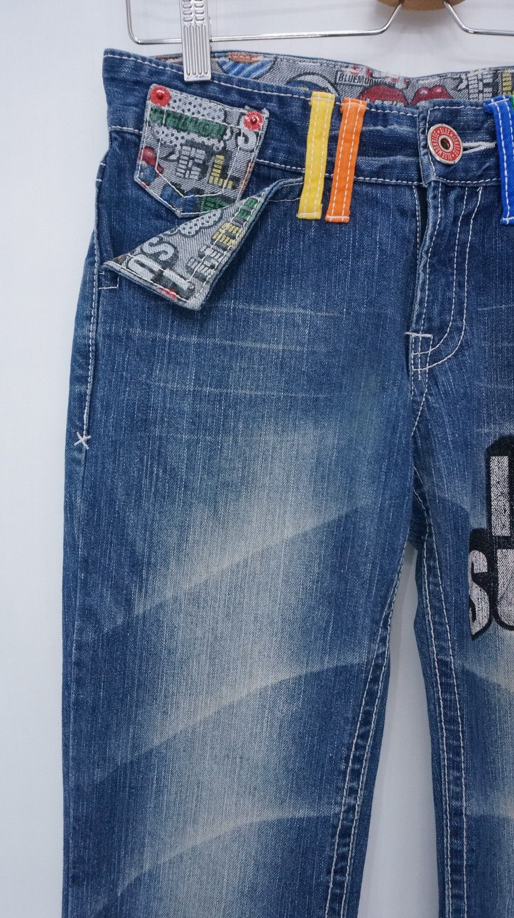 Japanese Brand Rare Vtg! BLUE MOON BLUE Rainbow Short rise Printed Denim Size US 29 - 4 Thumbnail