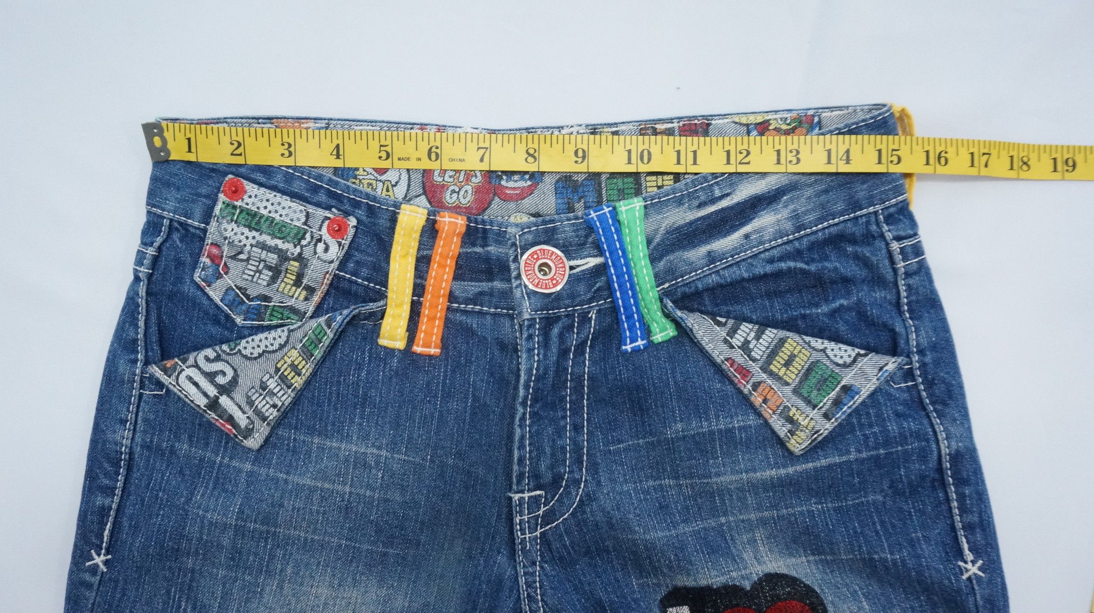 Japanese Brand Rare Vtg! BLUE MOON BLUE Rainbow Short rise Printed Denim Size US 29 - 11 Thumbnail