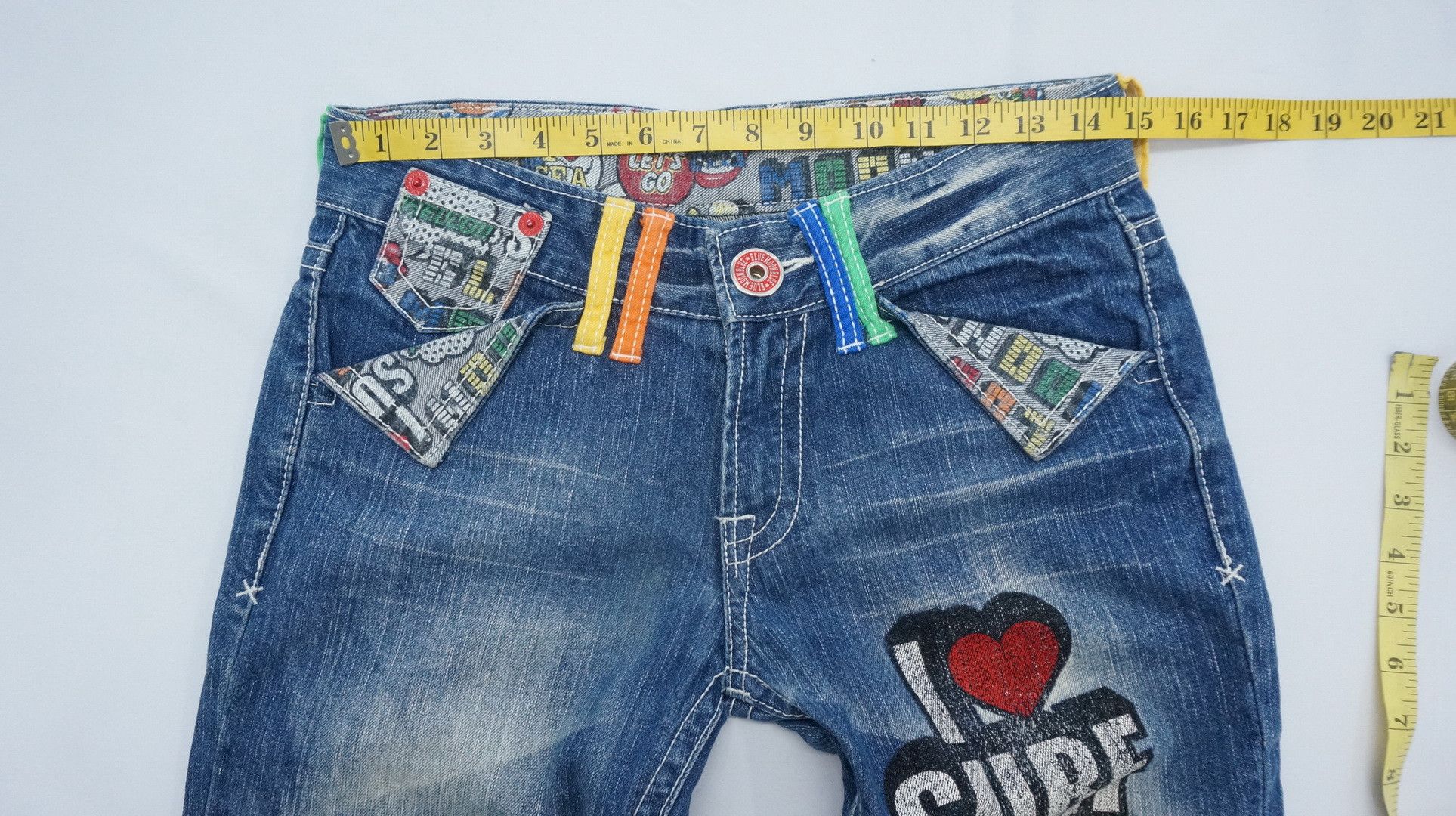 Japanese Brand Rare Vtg! BLUE MOON BLUE Rainbow Short rise Printed Denim Size US 29 - 12 Thumbnail