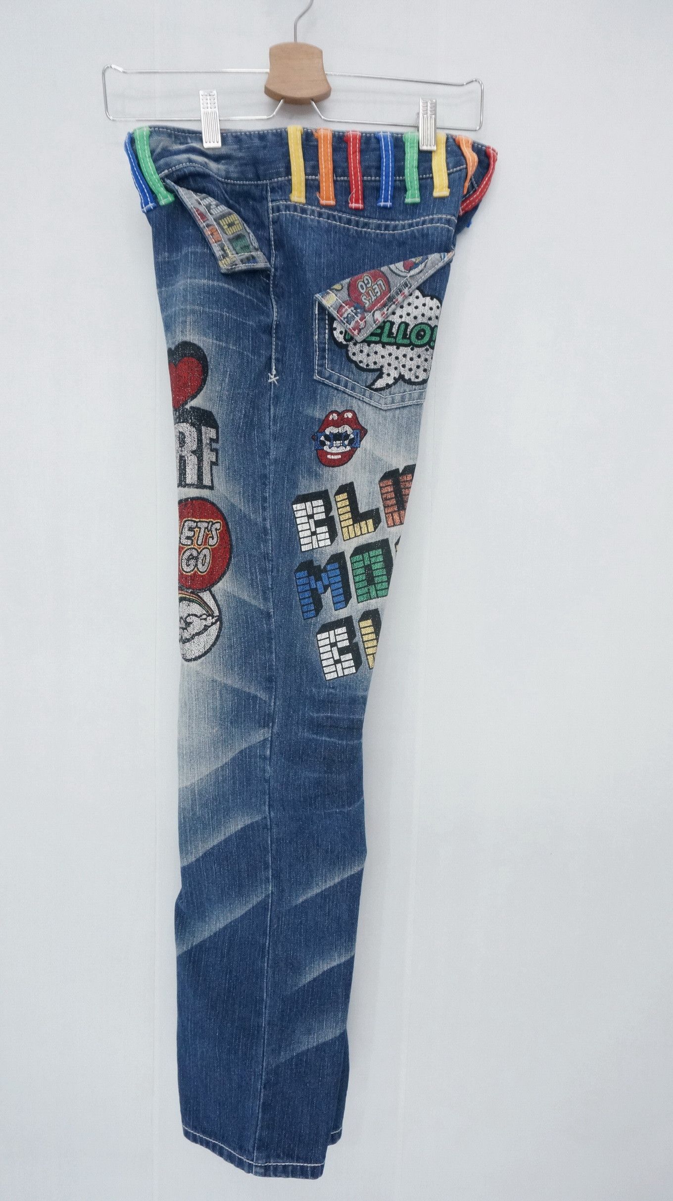 Japanese Brand Rare Vtg! BLUE MOON BLUE Rainbow Short rise Printed Denim Size US 29 - 10 Thumbnail