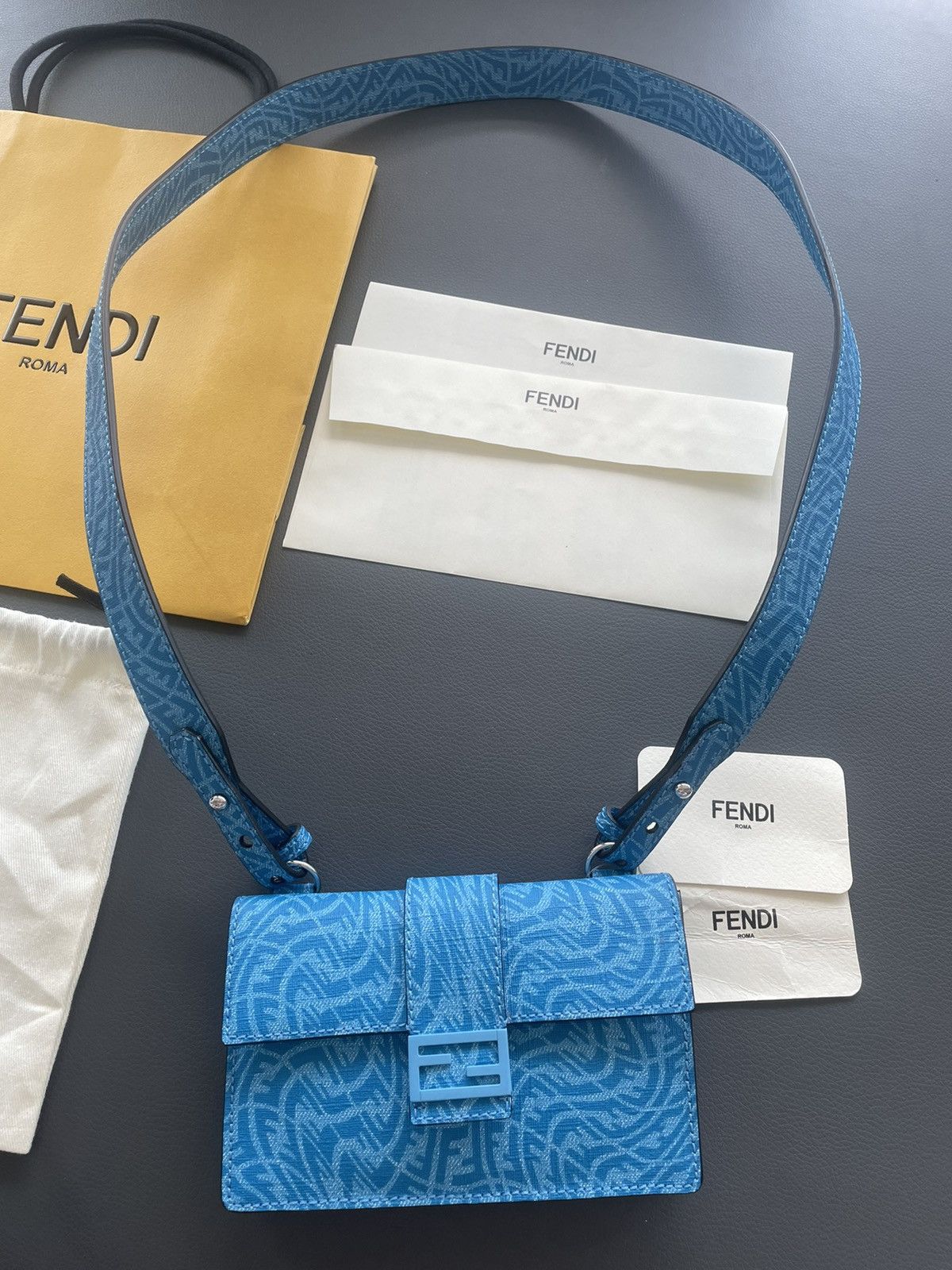 Fendi Super Runway Iconic MenS Baguette Mini Bag in Blue, Men's