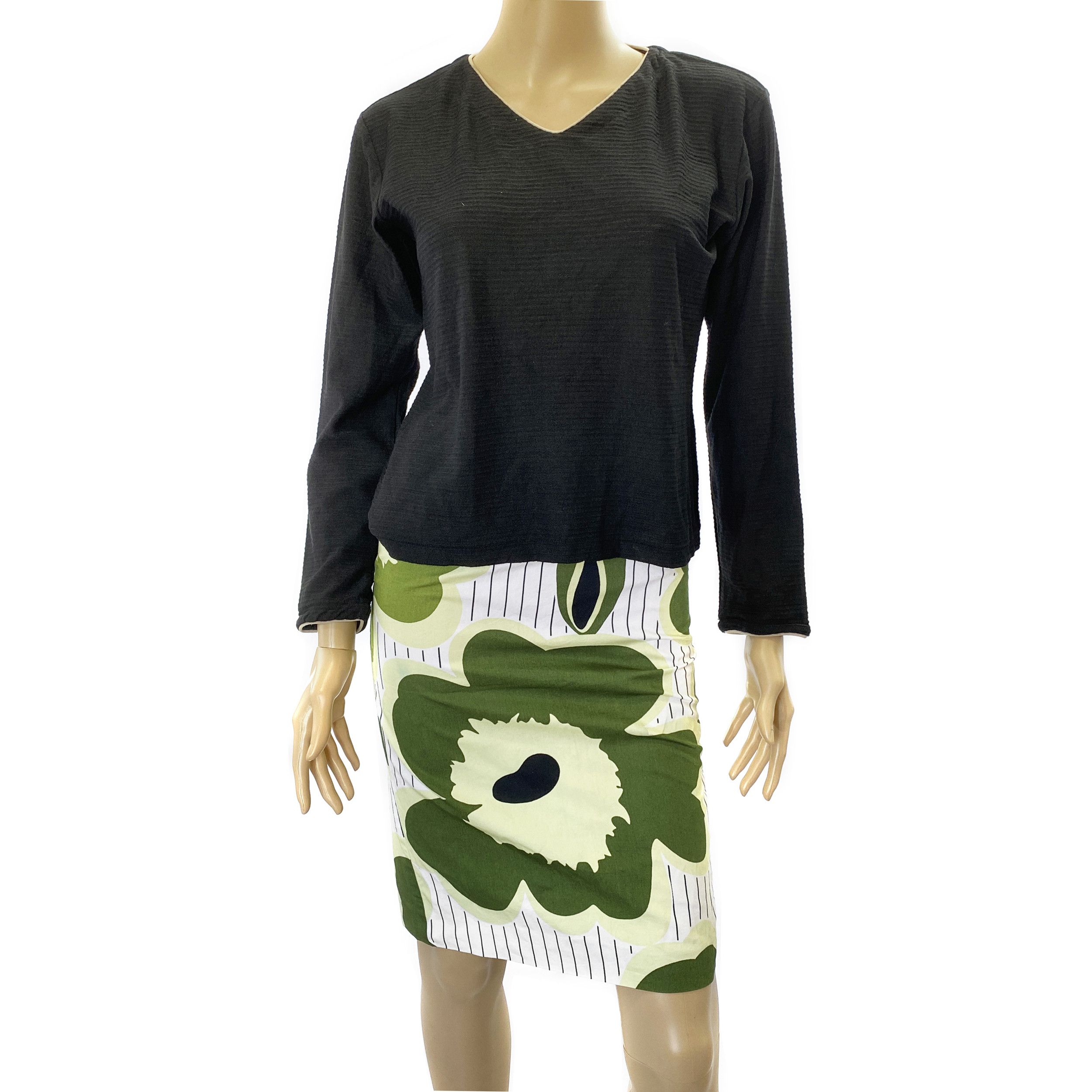 Plantation by Issey Miyake Black Contrast Wool Top