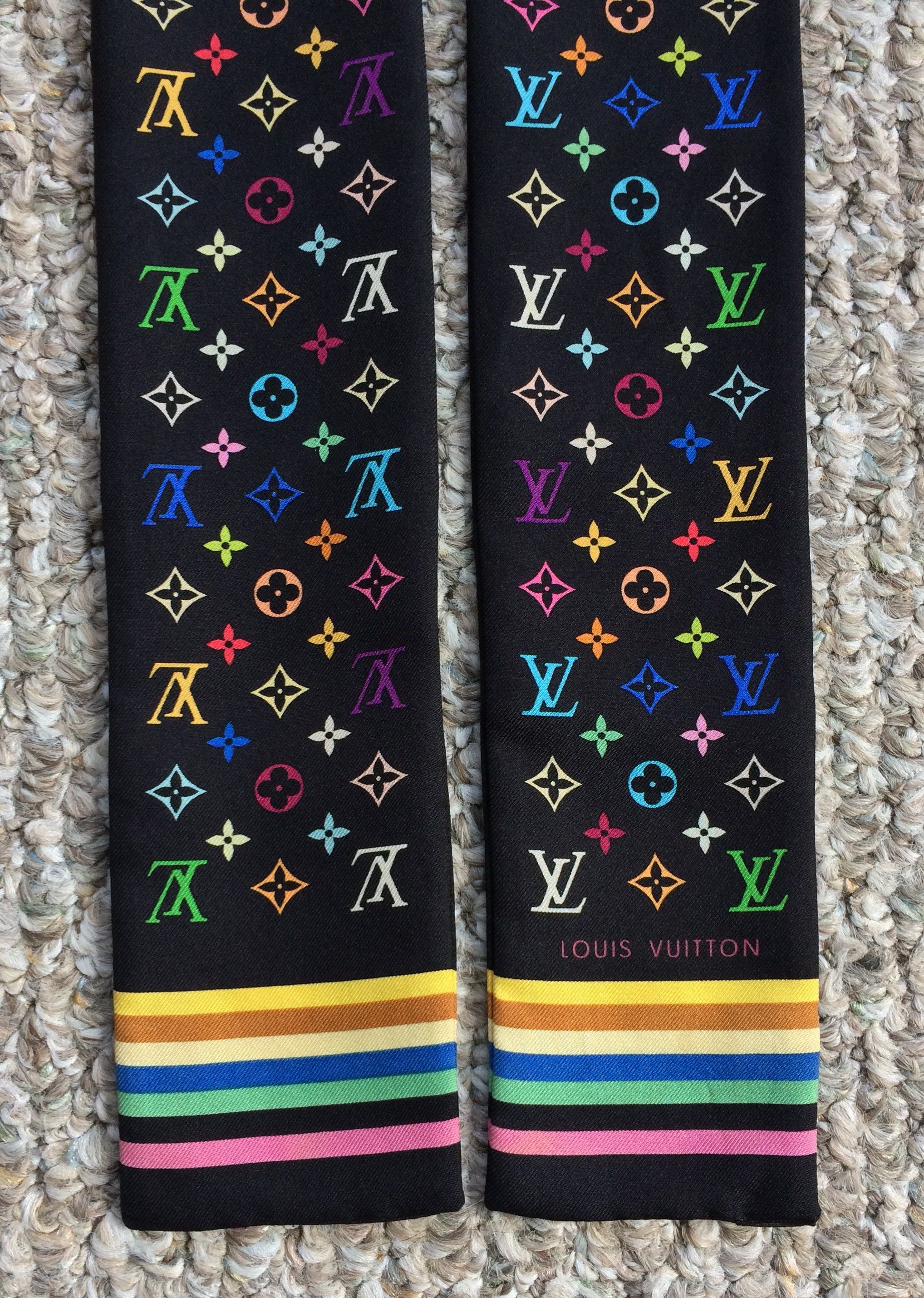 Louis Vuitton × Takashi Murakami NEW S/S 2003 Vuitton Murakami Multicolor Monogram Scarf Size ONE SIZE - 3 Thumbnail