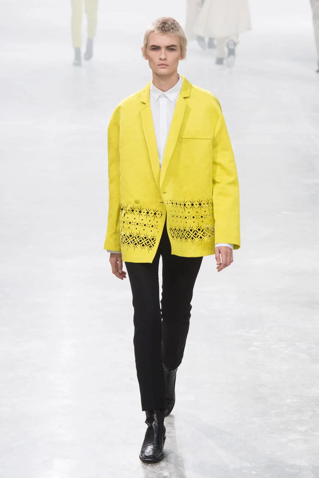 image of Haider Ackermann Ss19 Yellow Runway Lasercut Blazer Sample, Men's (Size Small)