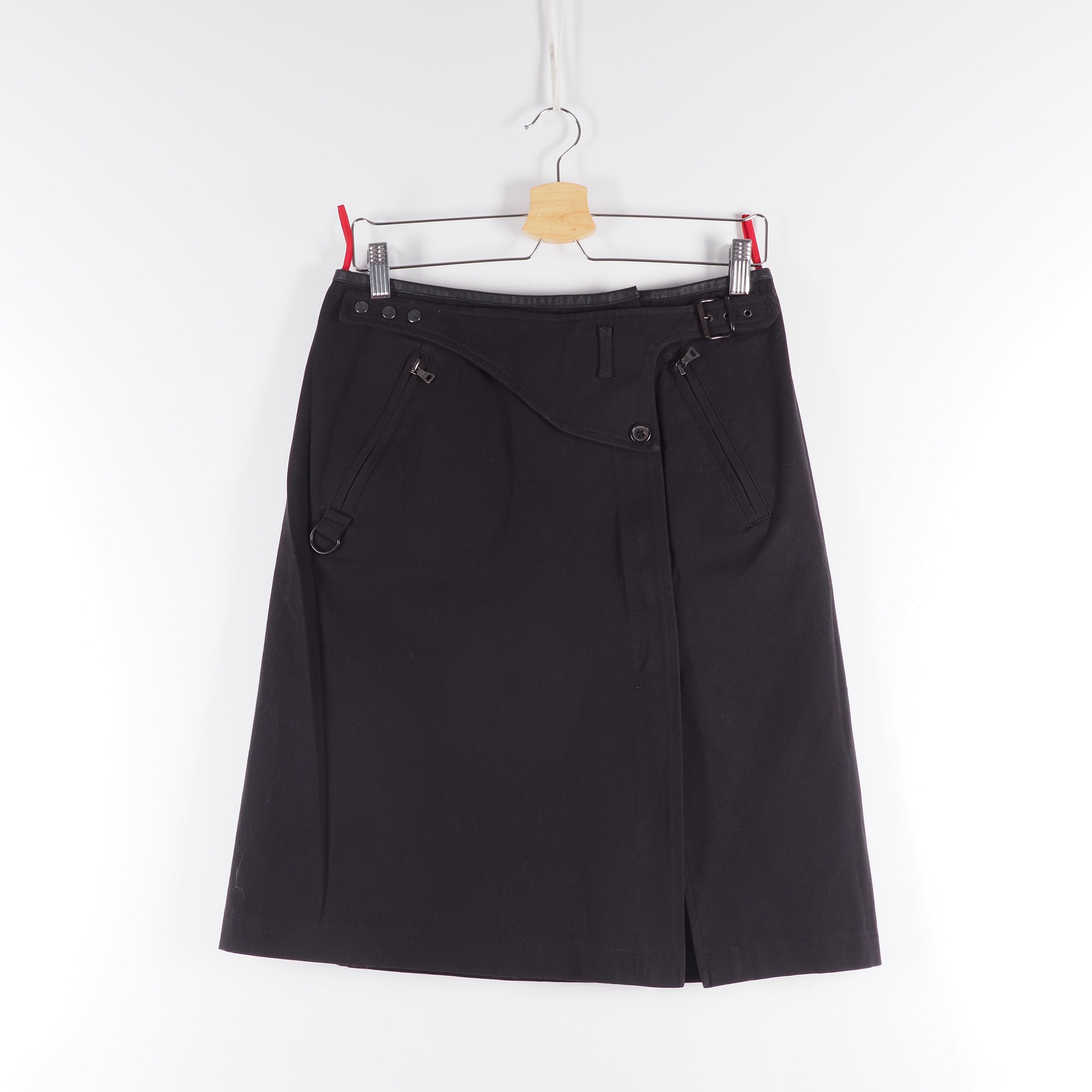 Image of Vintage Prada Black Zipper Belted Pocket Skirt Size 44, Women's