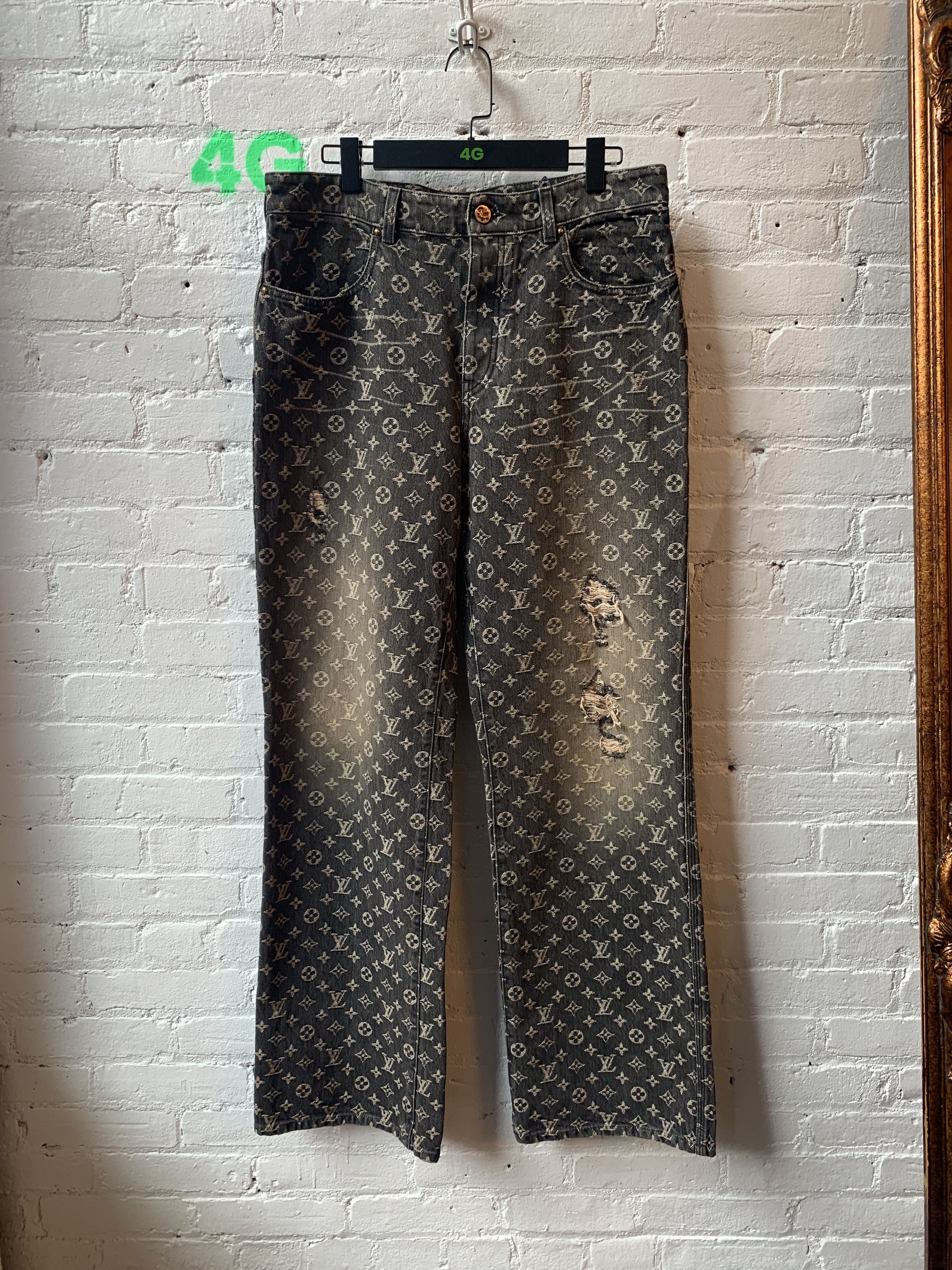 image of Louis Vuitton x Virgil Abloh Wide Leg Monogram Jeans Baggy in Grey, Men's (Size 34)